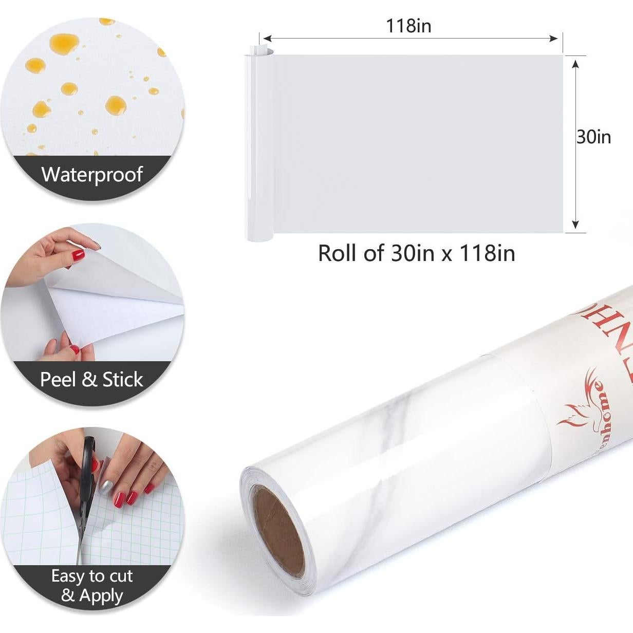 Papel Contacto de Mármol Blanco YENHOME 0.765x3m Impermeable