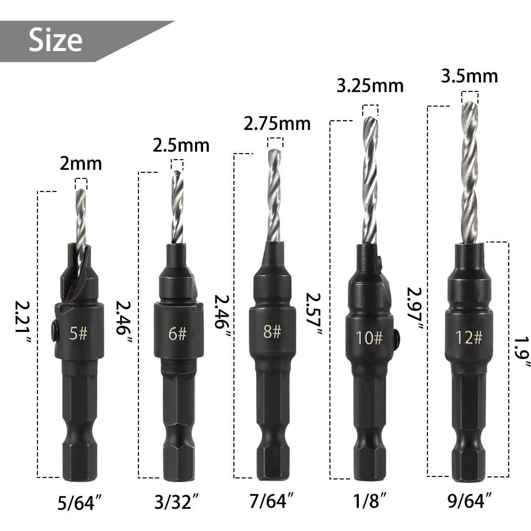 Juego de 5 Brocas Avellanadoras Saipe para Madera y Plástico