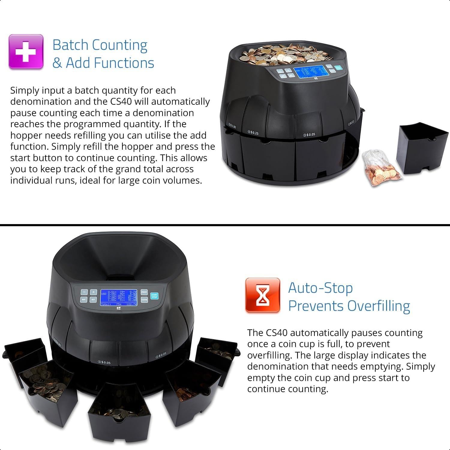 Contador y Clasificador de Monedas ZZap CS40 - 2300 monedas/minuto