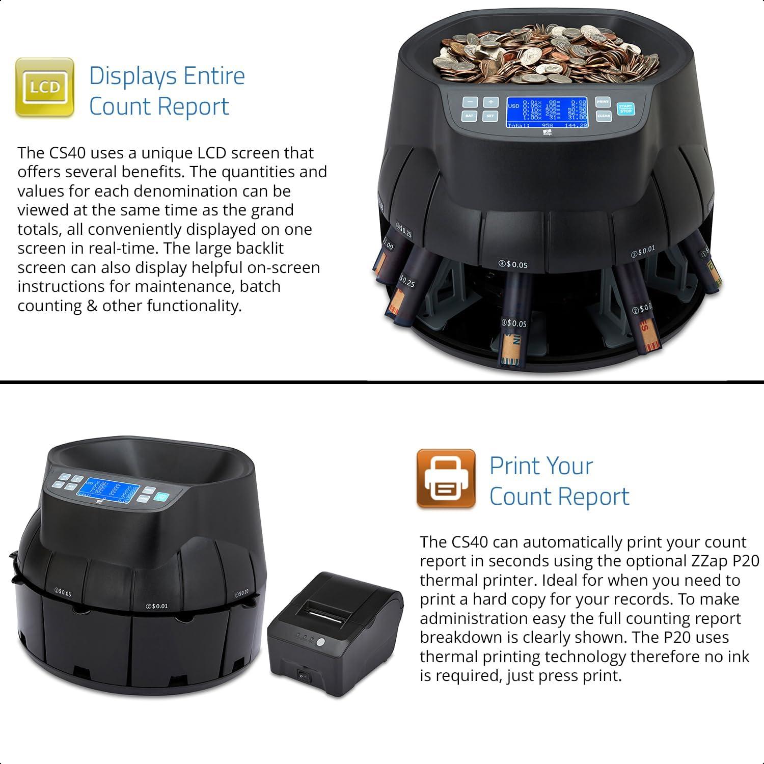 Contador y Clasificador de Monedas ZZap CS40 - 2300 monedas/minuto