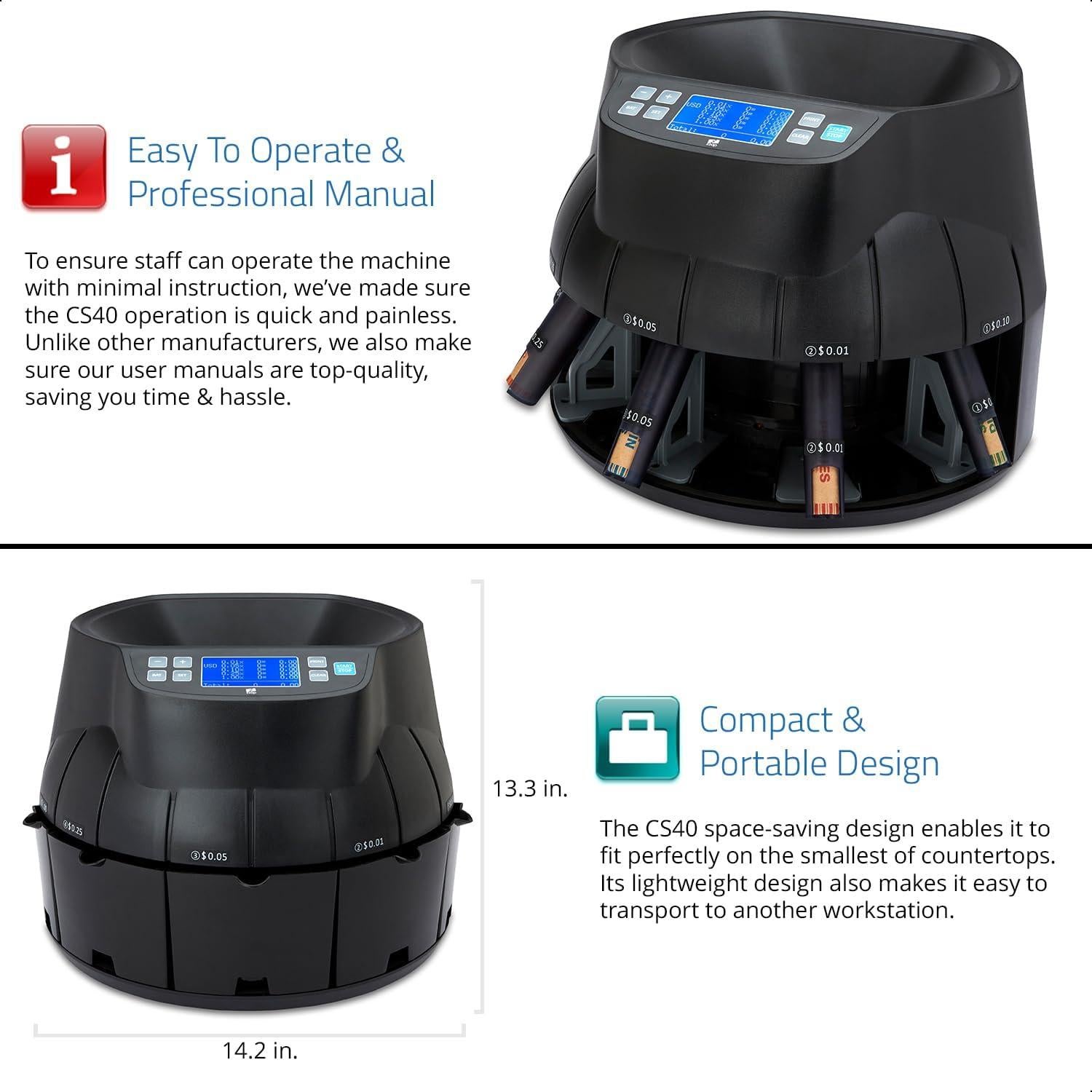 Contador y Clasificador de Monedas ZZap CS40 - 2300 monedas/minuto