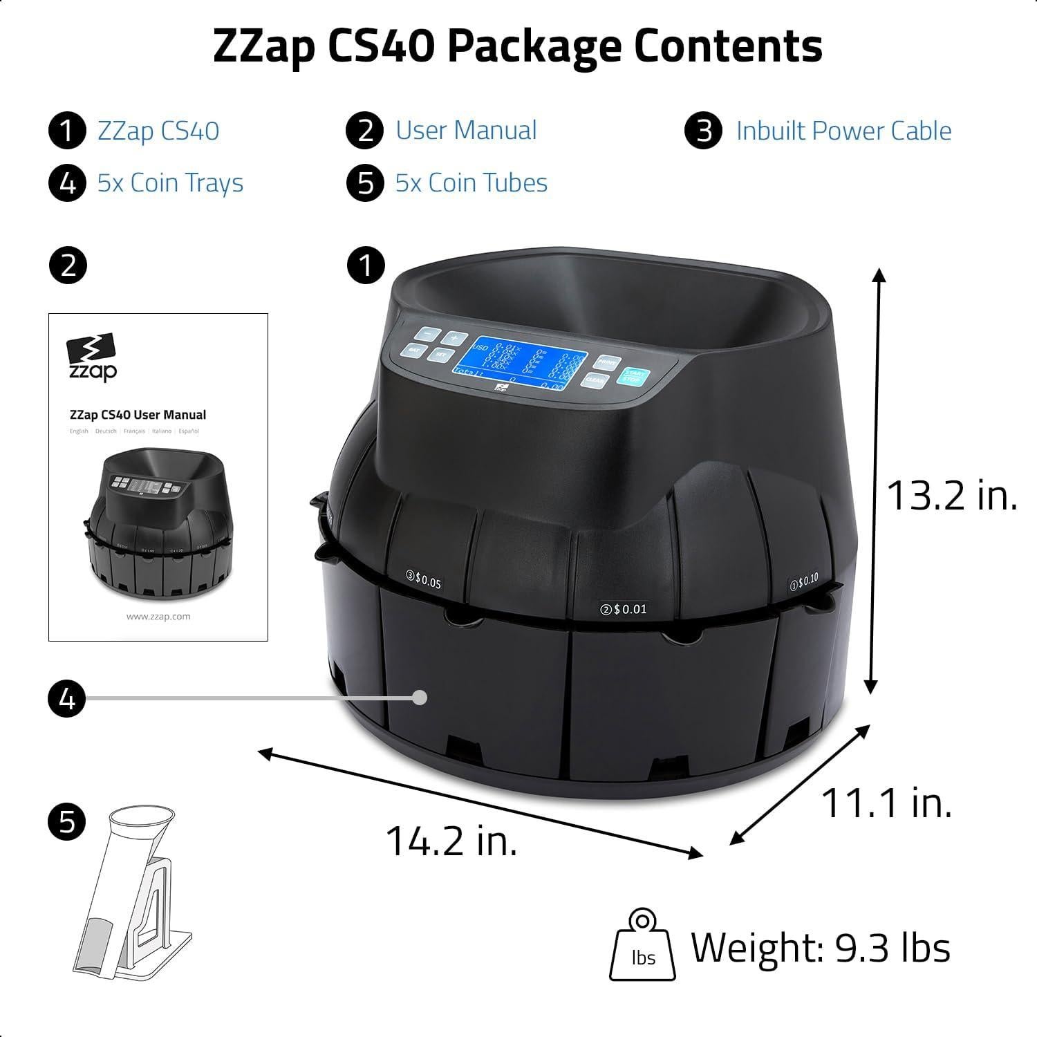 Contador y Clasificador de Monedas ZZap CS40 - 2300 monedas/minuto
