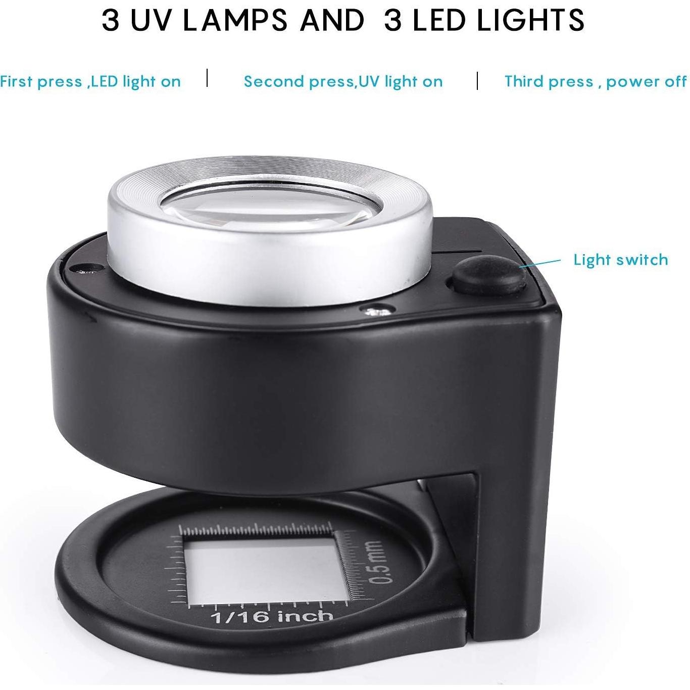 Lupa 30X Amoper con 6 luces LED y estuche negro