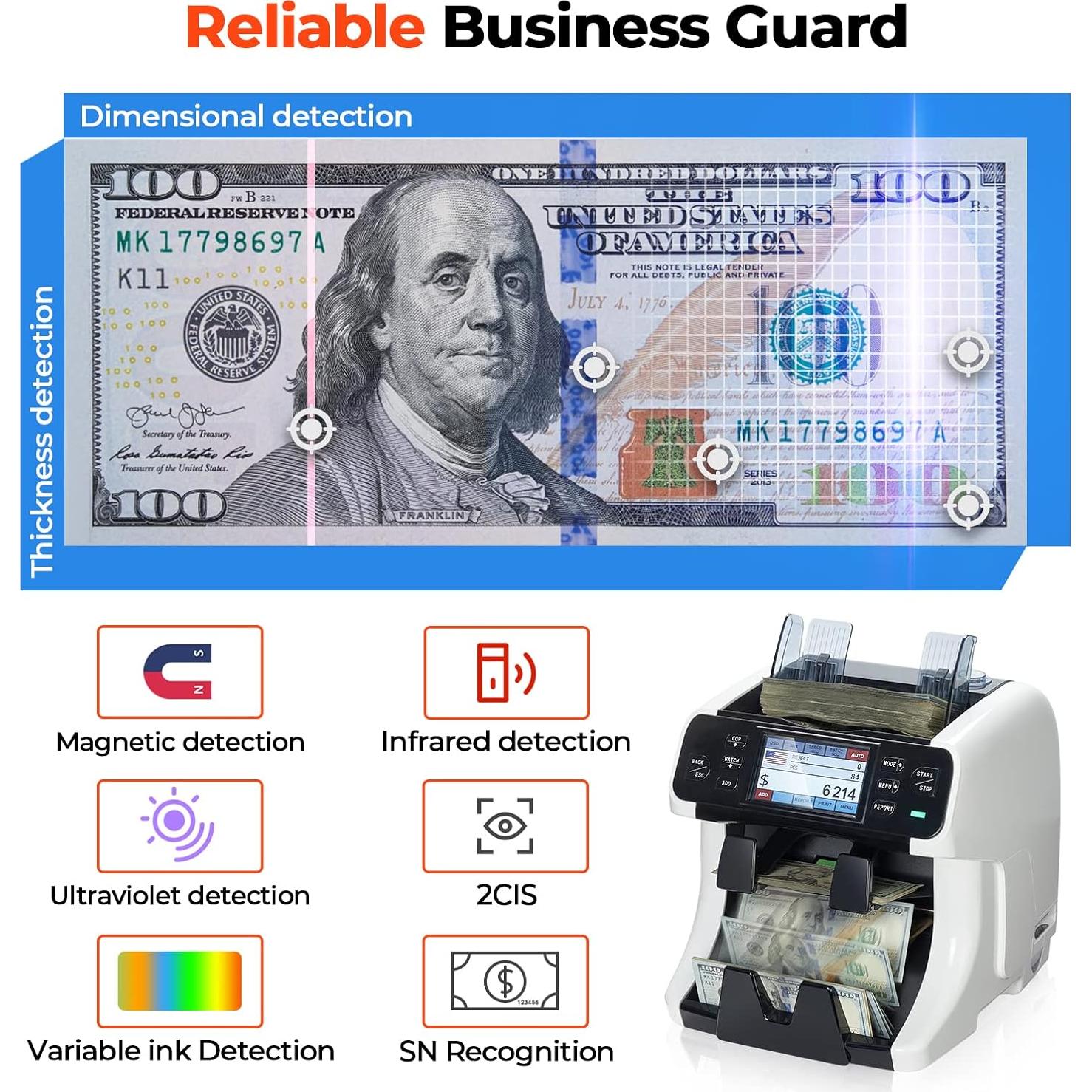 Contadora de Dinero MUNBYN IMC40 2 Bolsillos Pantalla Táctil