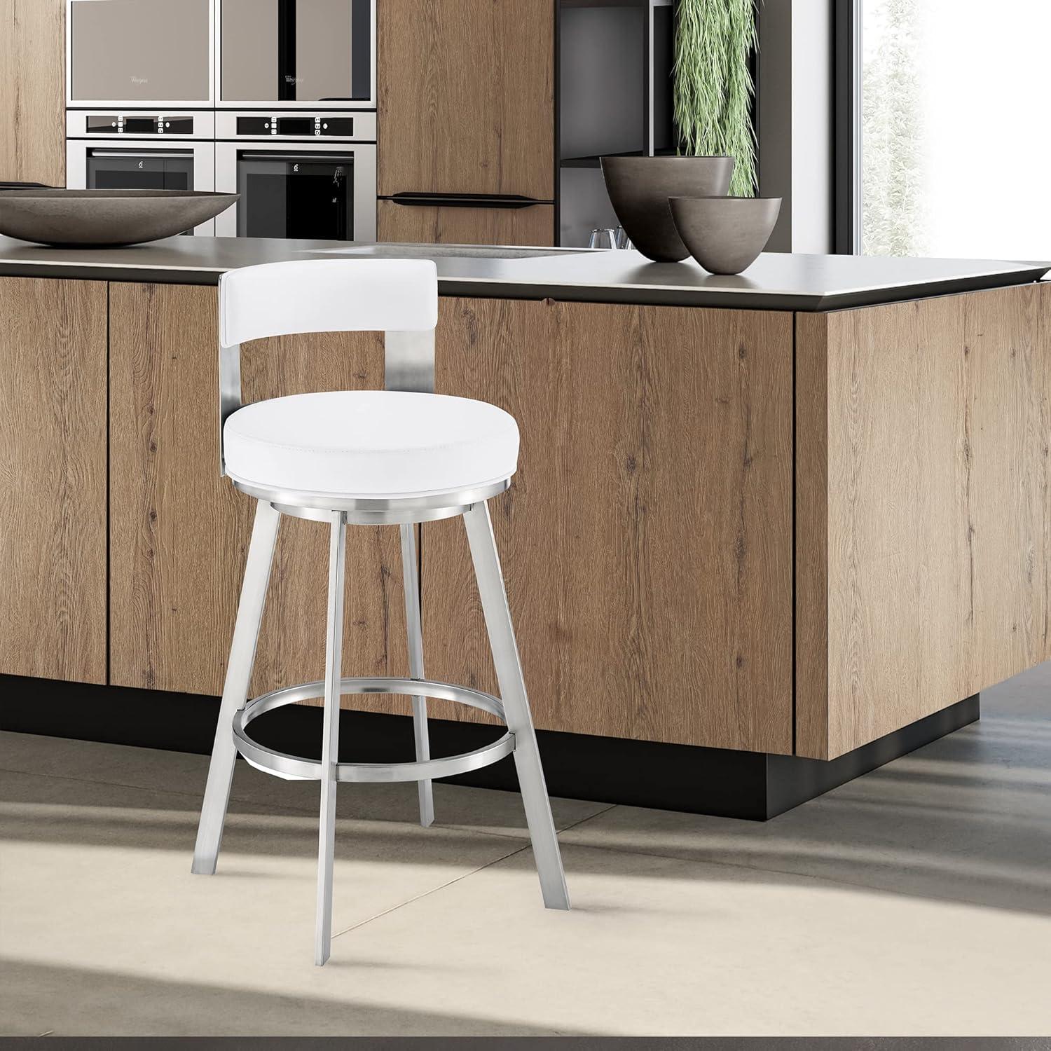 Taburete Giratorio Armen Living Flynn Acero Inoxidable Blanco 66cm