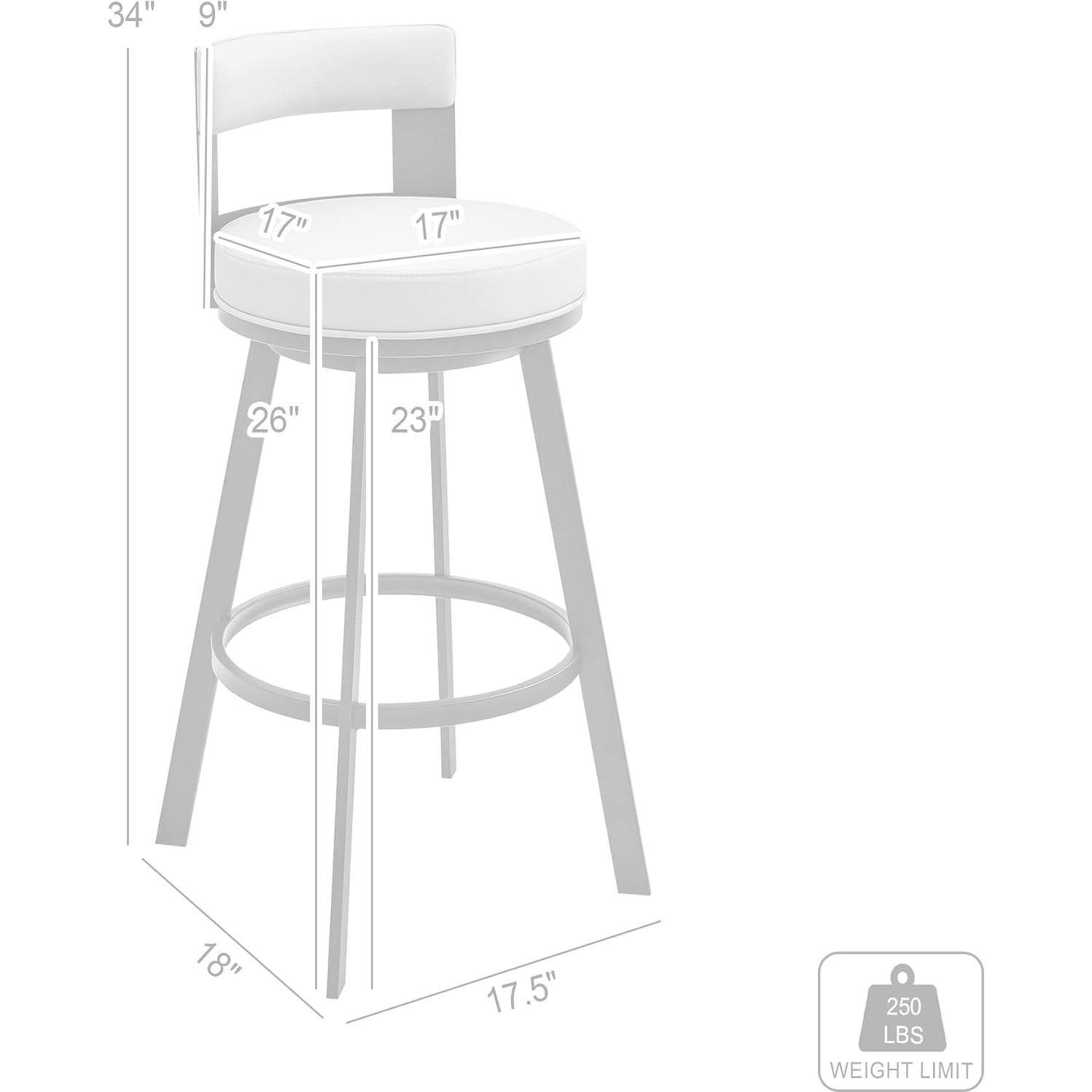 Taburete Giratorio Armen Living Flynn Acero Inoxidable Blanco 66cm
