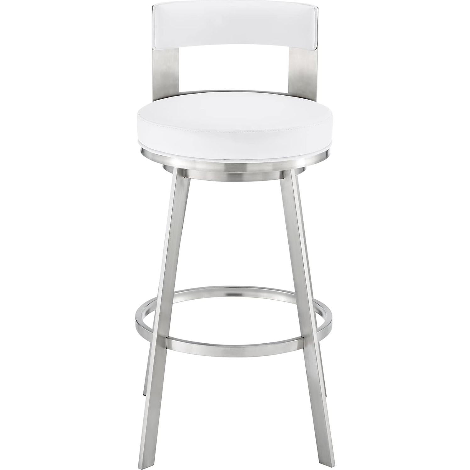 Taburete Giratorio Armen Living Flynn Acero Inoxidable Blanco 66cm