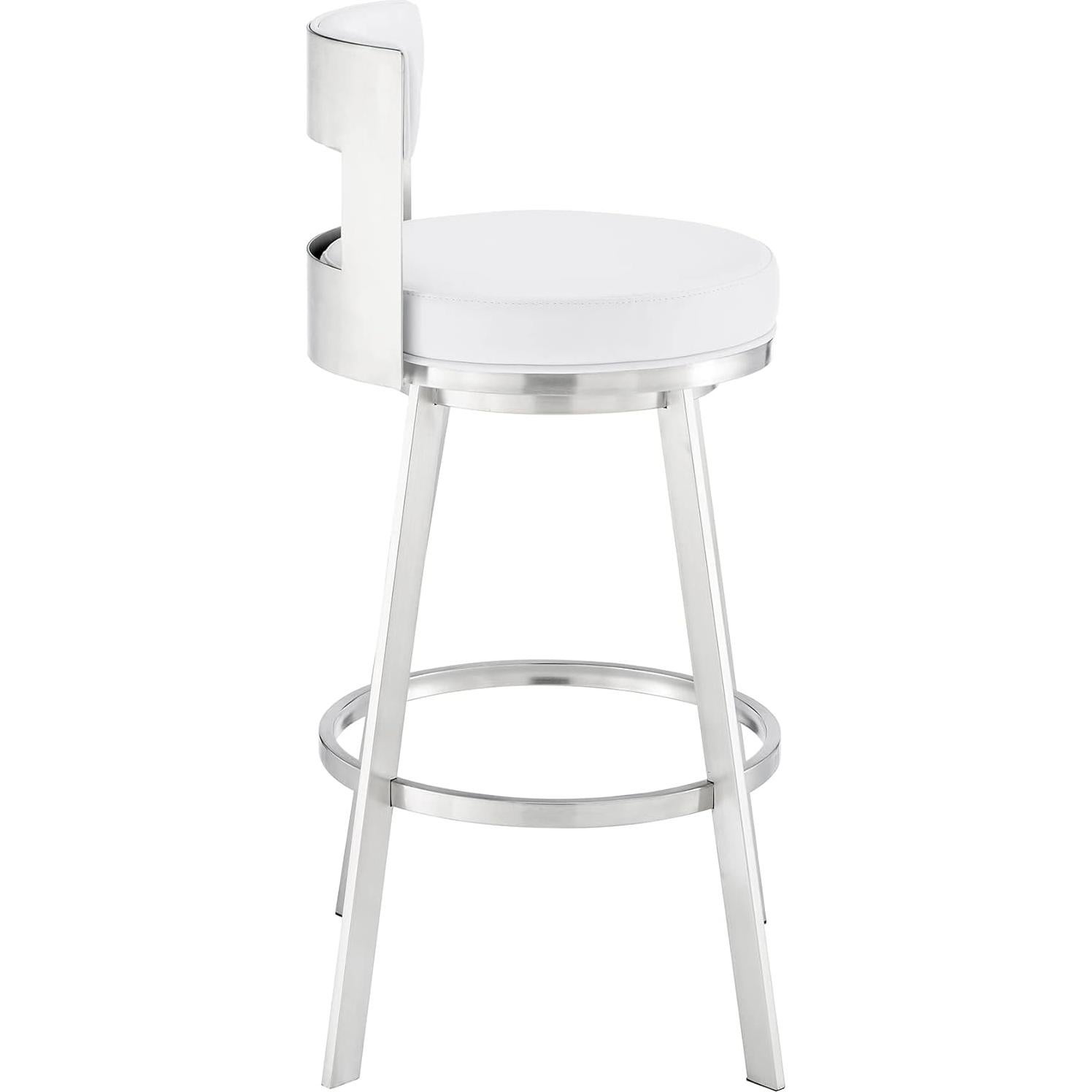 Taburete Giratorio Armen Living Flynn Acero Inoxidable Blanco 66cm