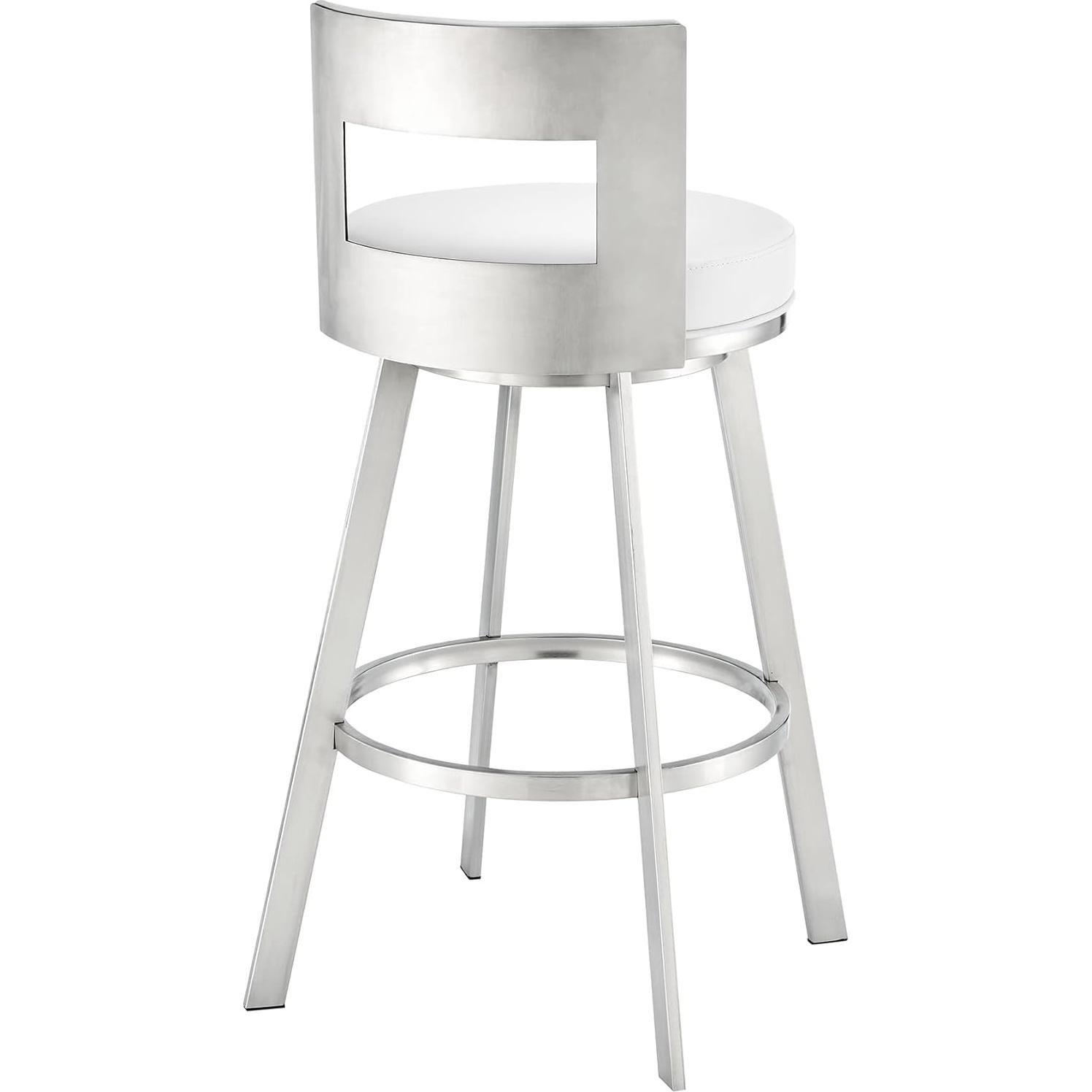 Taburete Giratorio Armen Living Flynn Acero Inoxidable Blanco 66cm