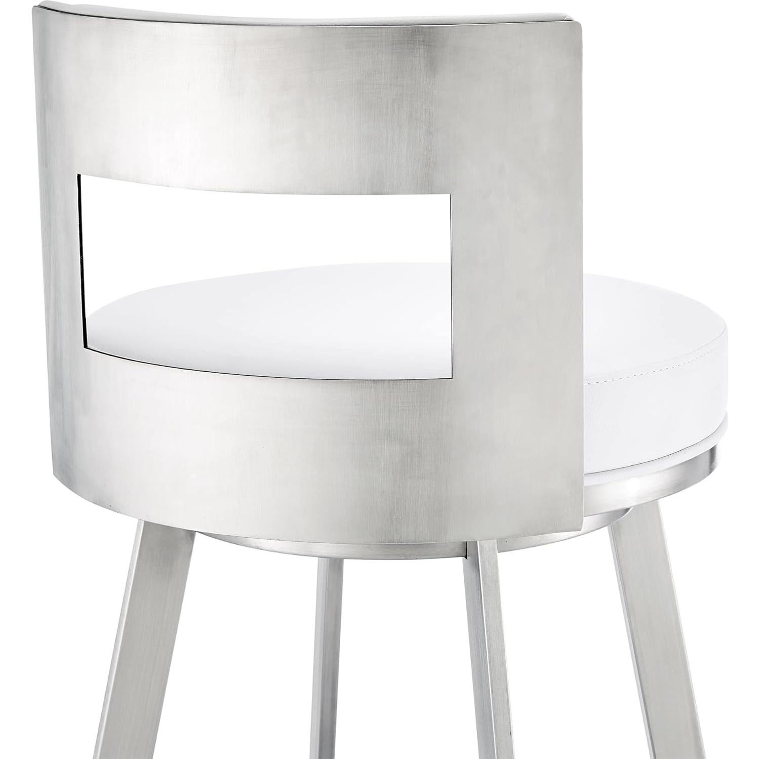 Taburete Giratorio Armen Living Flynn Acero Inoxidable Blanco 66cm