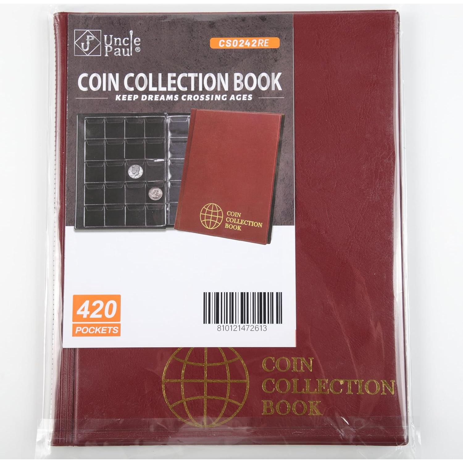 Álbum de Monedas 420 Bolsillos Tío Paul Rojo Burdeos