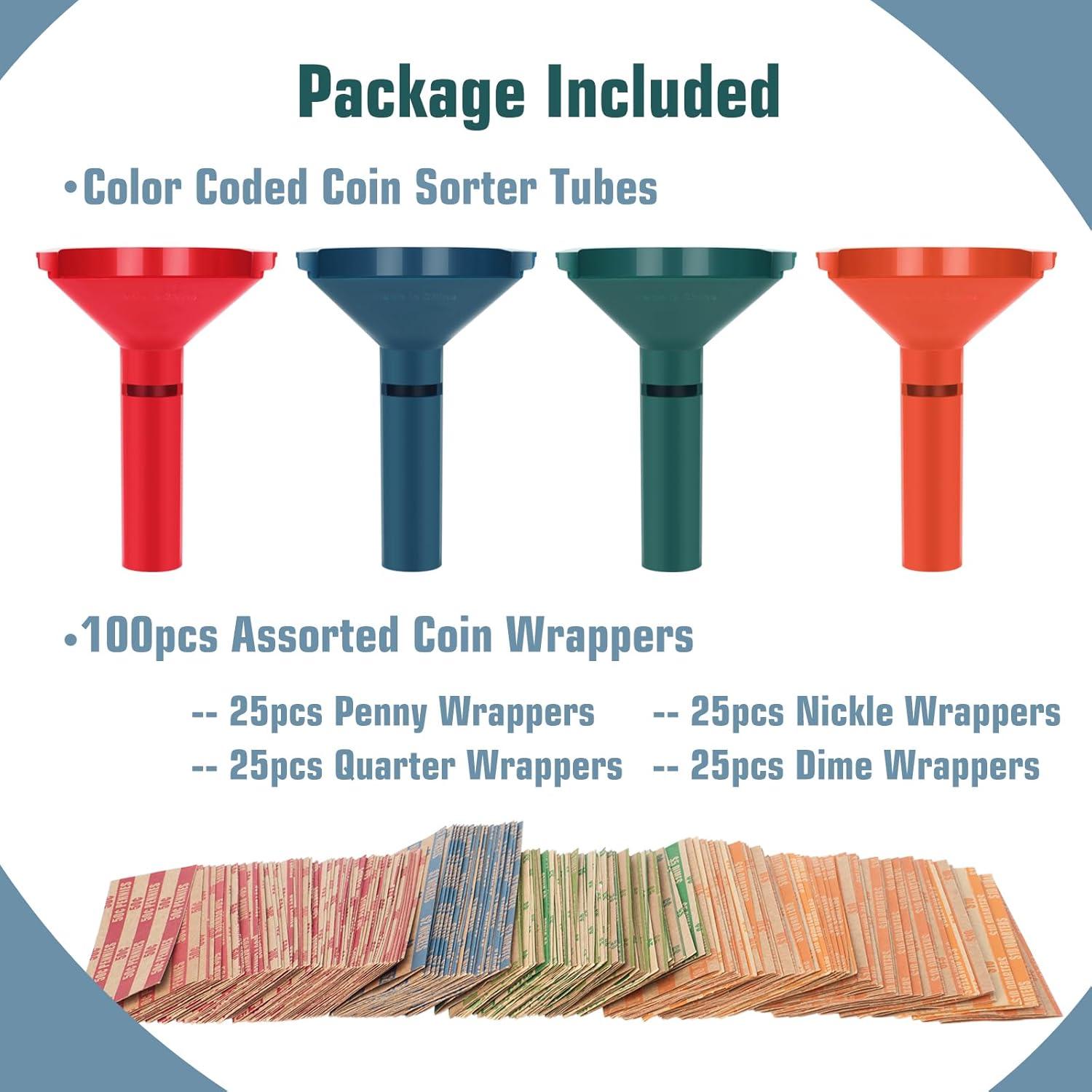 Envolturas de Monedas 100 Pcs + 4 Tubos Clasificadores Sumerftn