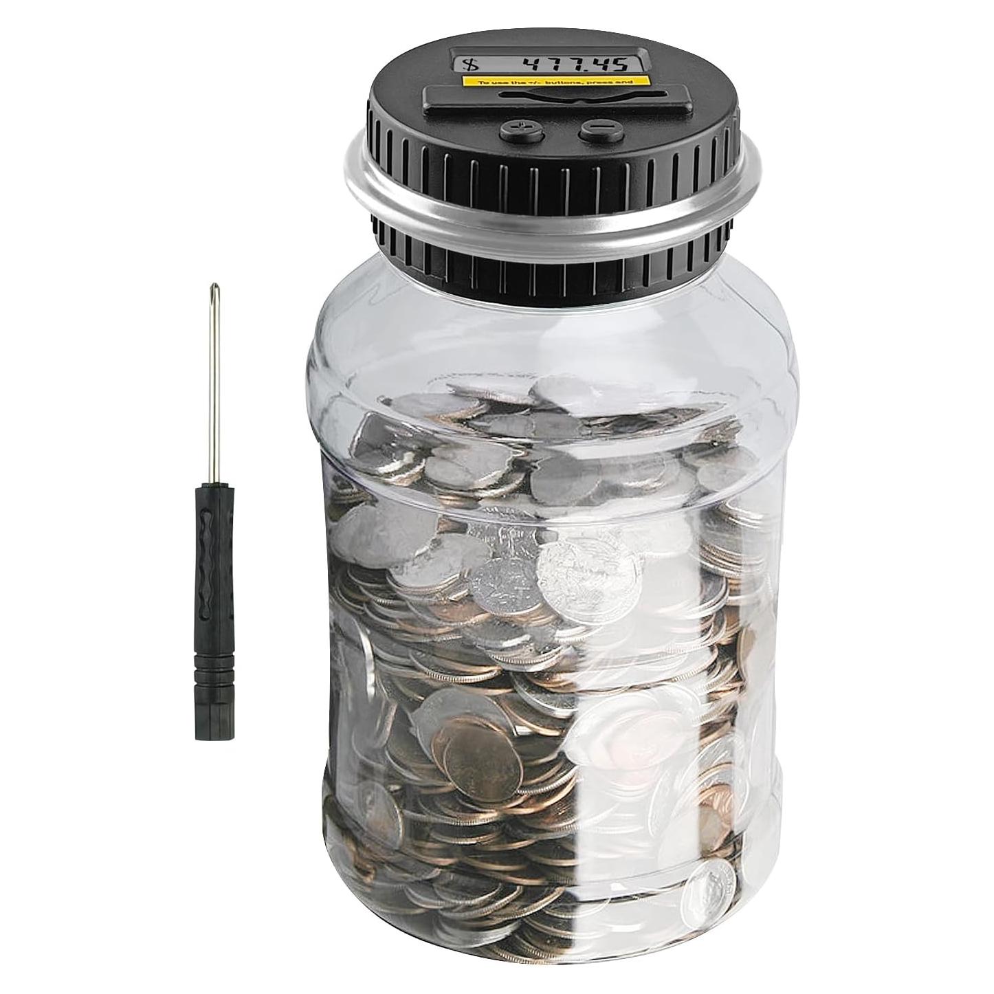 Contador de Monedas Digital QPEY 1.8L con Pantalla LCD Plata