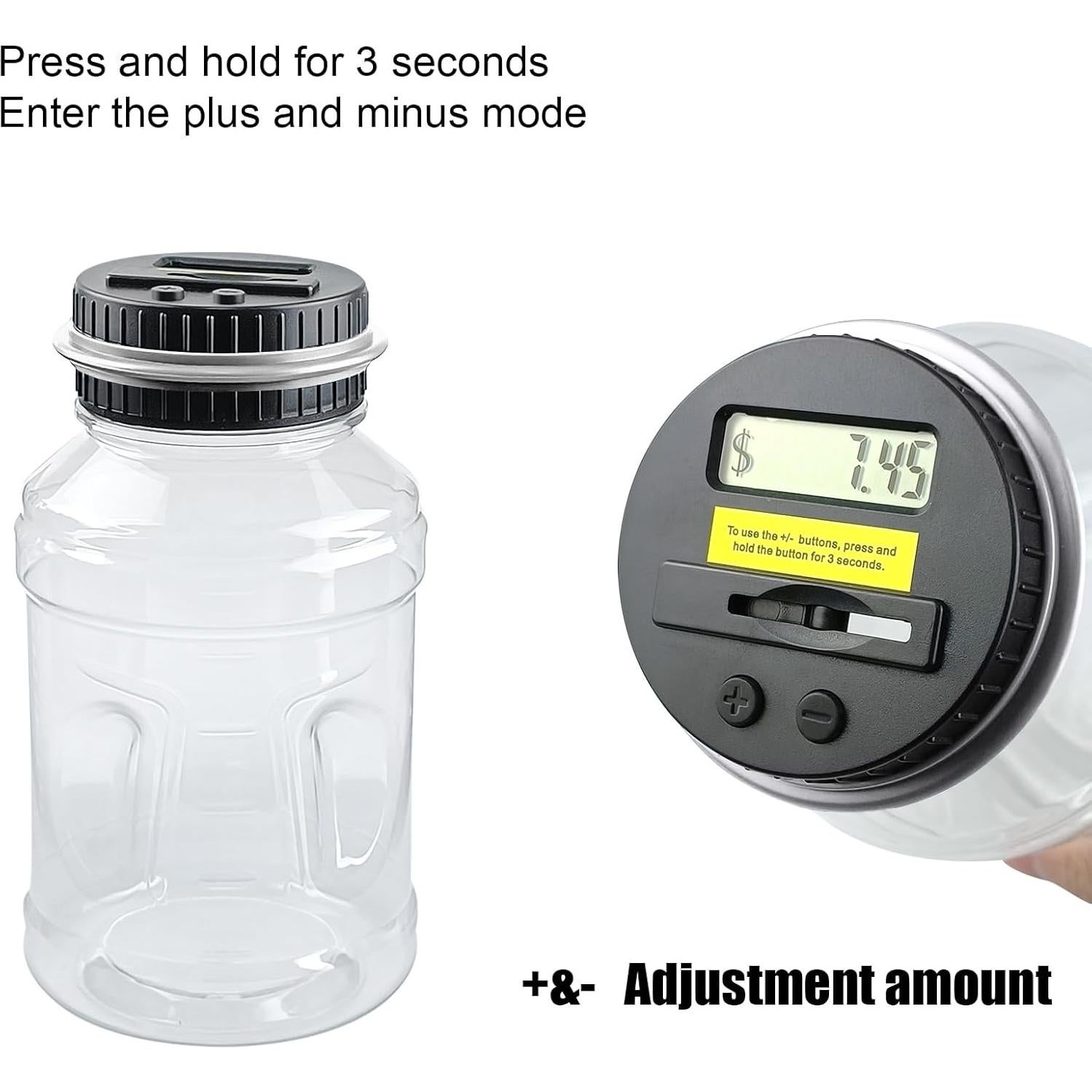 Contador de Monedas Digital QPEY 1.8L con Pantalla LCD Plata