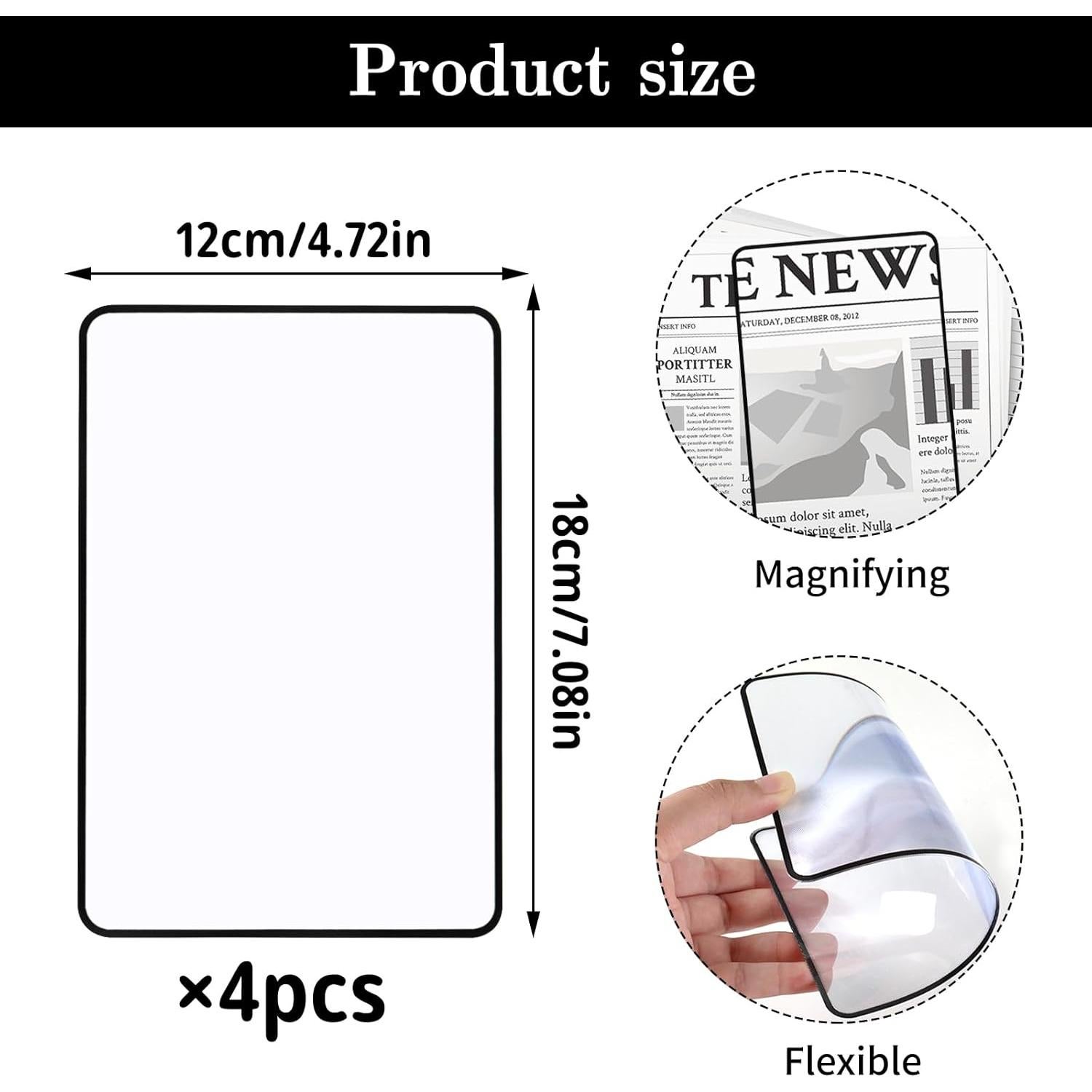 4 Hojas de Aumento 3X ZAGQIG para Lectura - PVC 18x12 cm