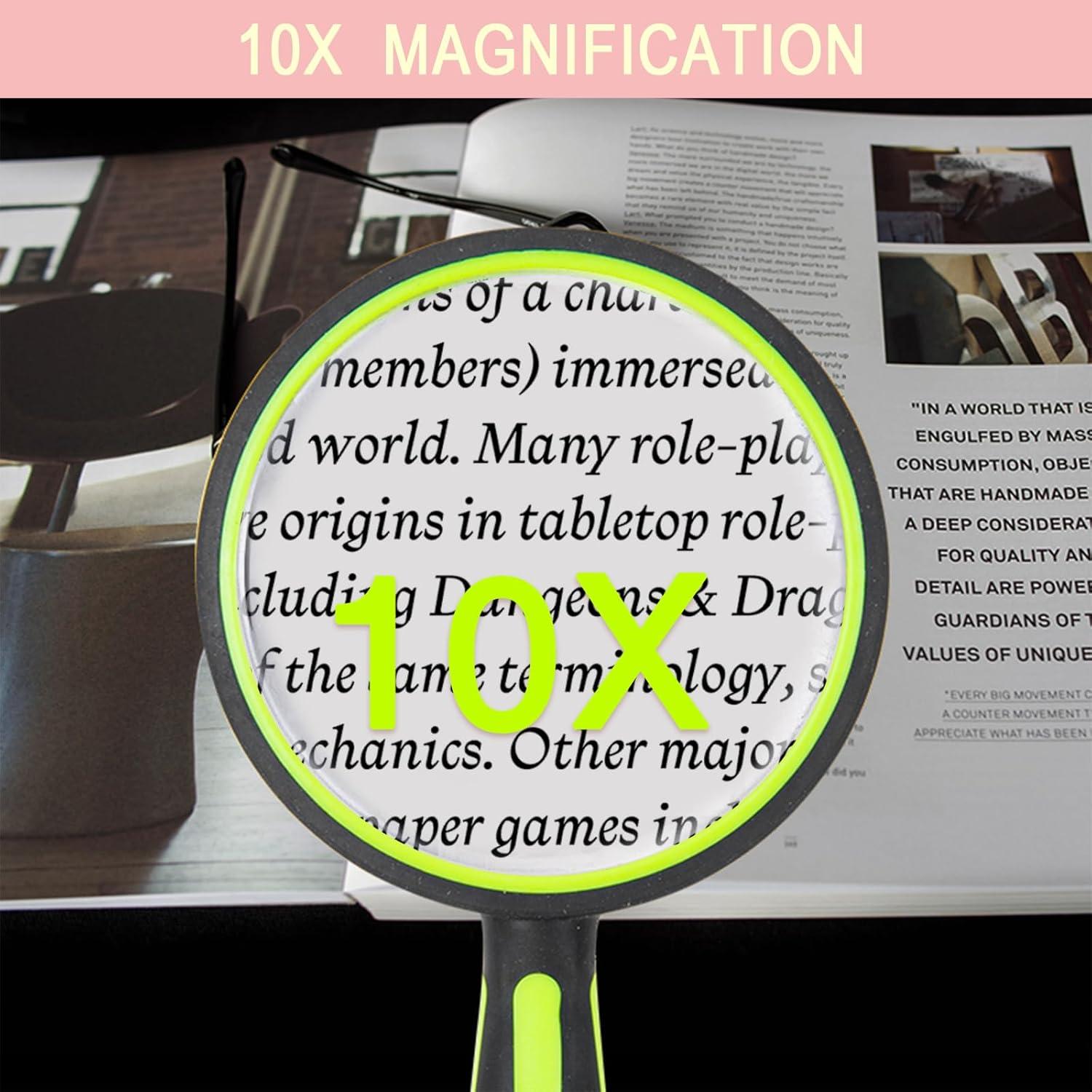 Lupa de Mano ELTVISII 10X 75mm Portátil Amarillo+Verde - 2 Paquetes