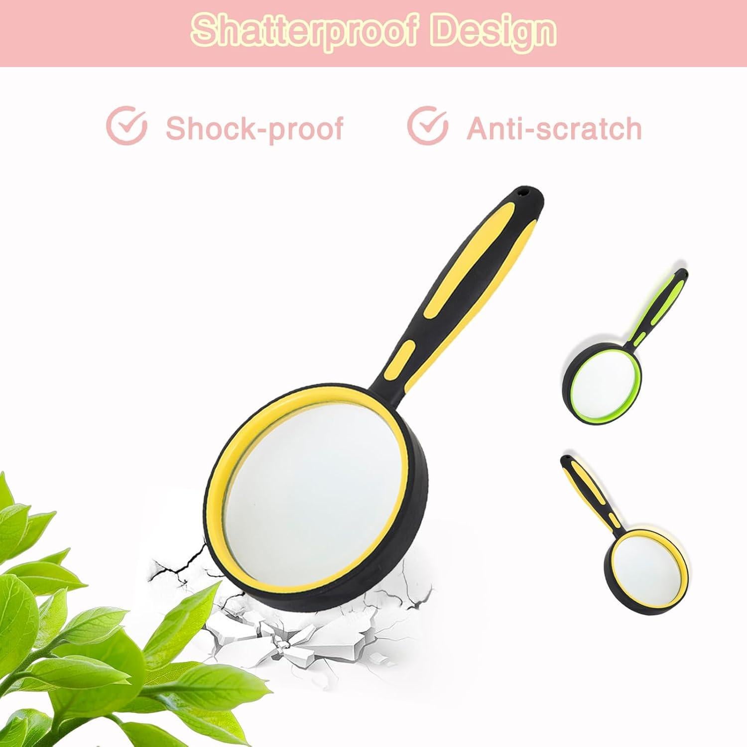 Lupa de Mano ELTVISII 10X 75mm Portátil Amarillo+Verde - 2 Paquetes