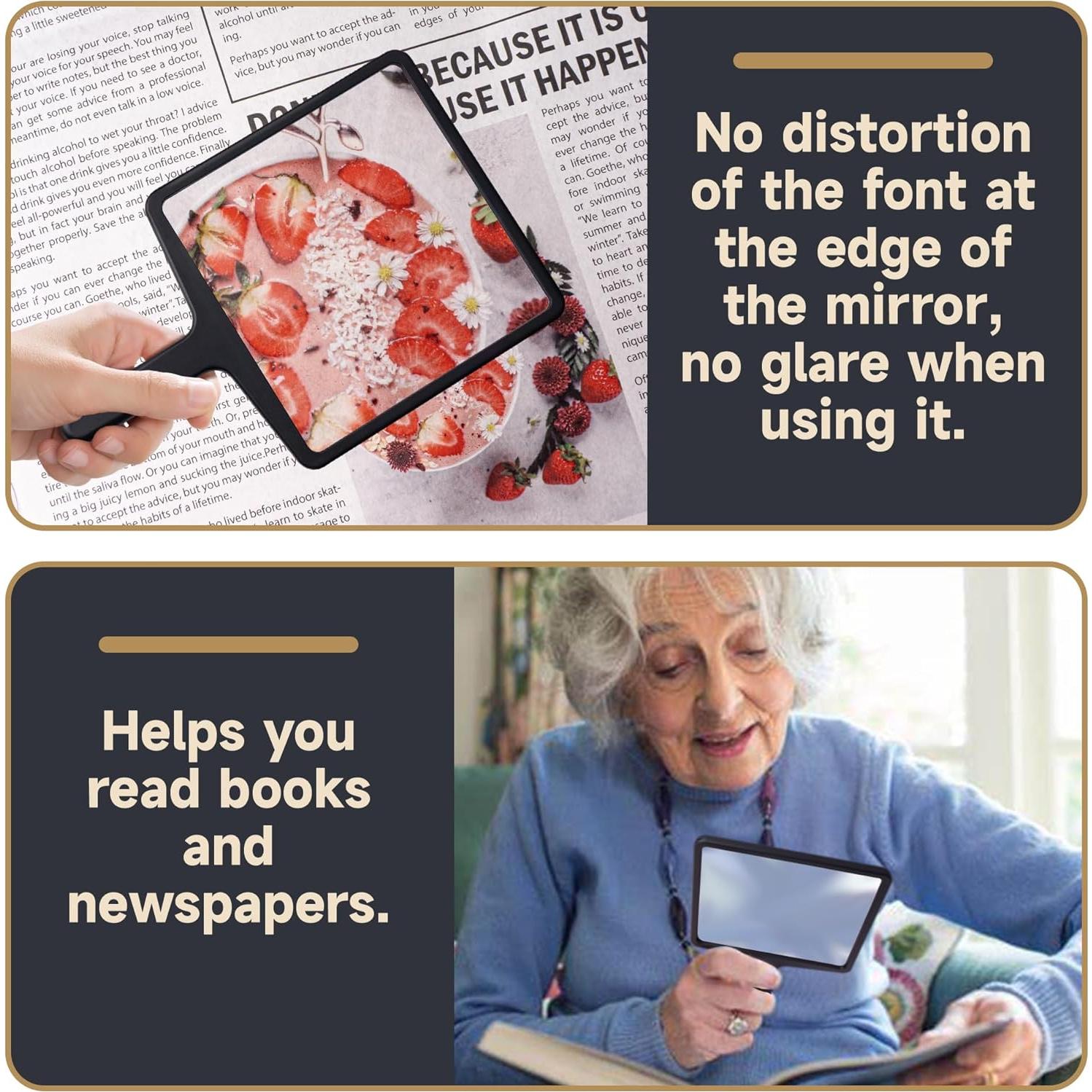 Lupa de Mano USEAMIE 3X Grande con Lente Fresnel - Negra