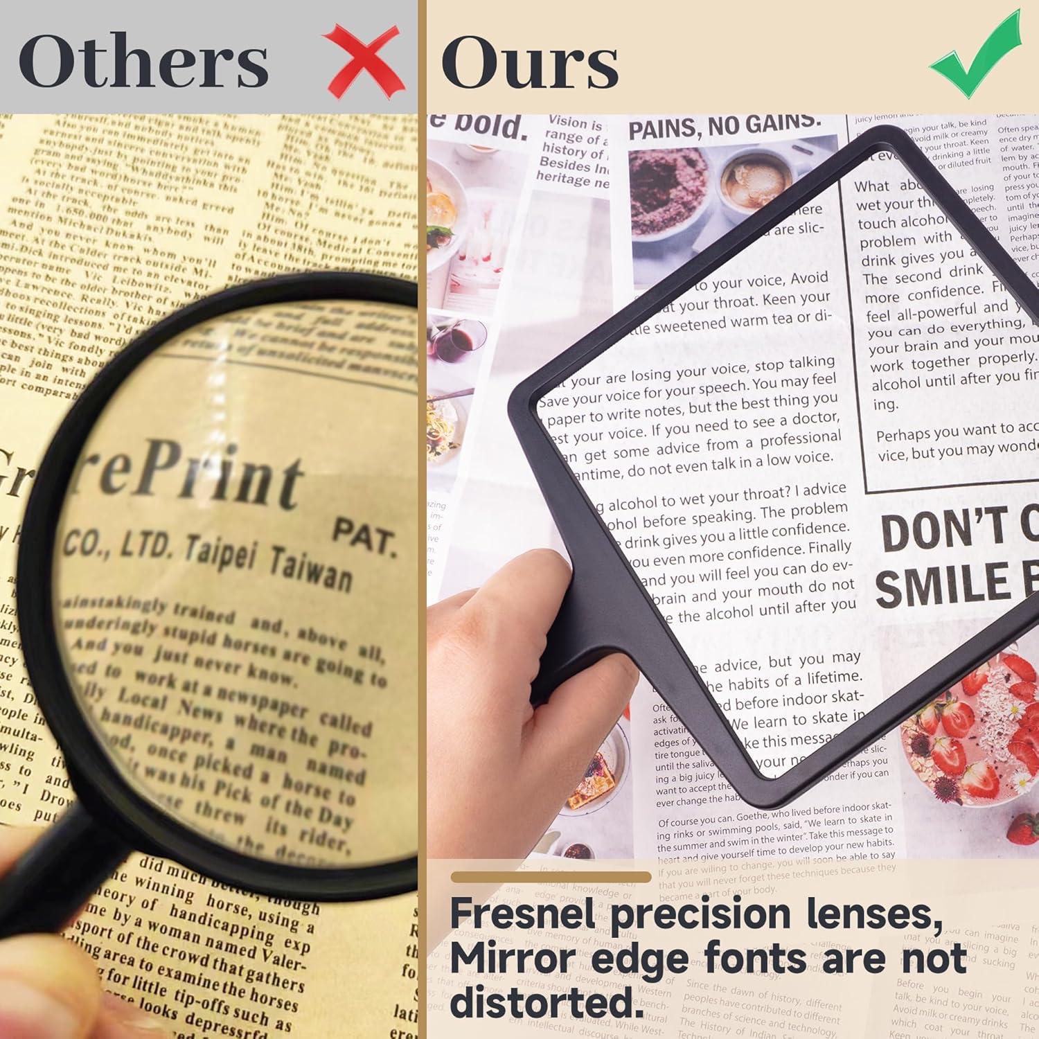 Lupa de Mano USEAMIE 3X Grande con Lente Fresnel - Negra