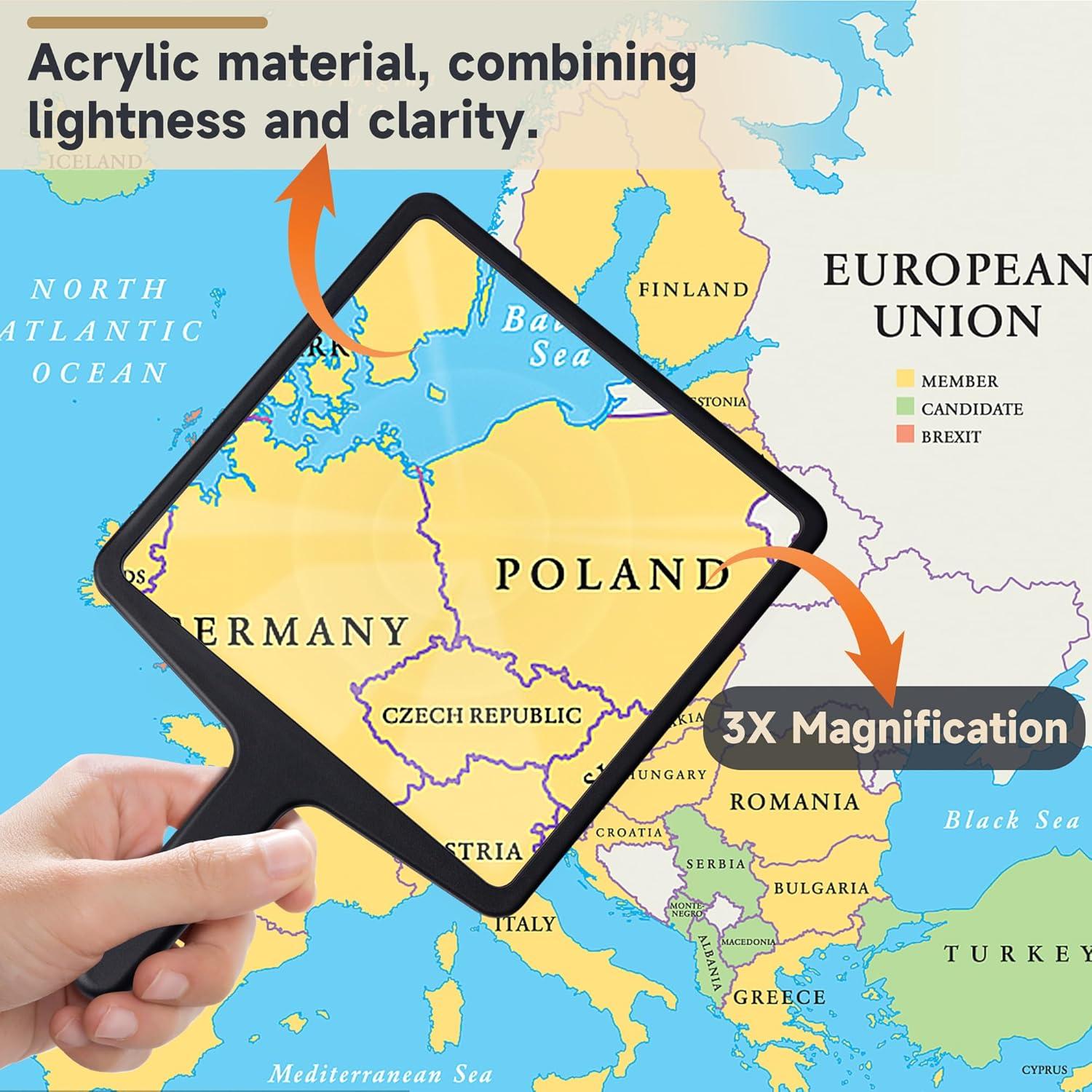 Lupa de Mano USEAMIE 3X Grande con Lente Fresnel - Negra