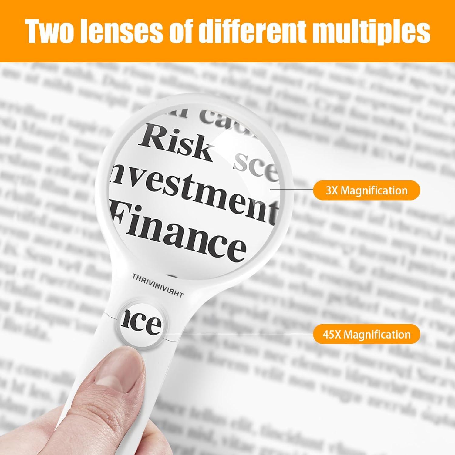 Lupa con Luz LED THRIVINGIVAN 3X 45X para Lectura y Joyería