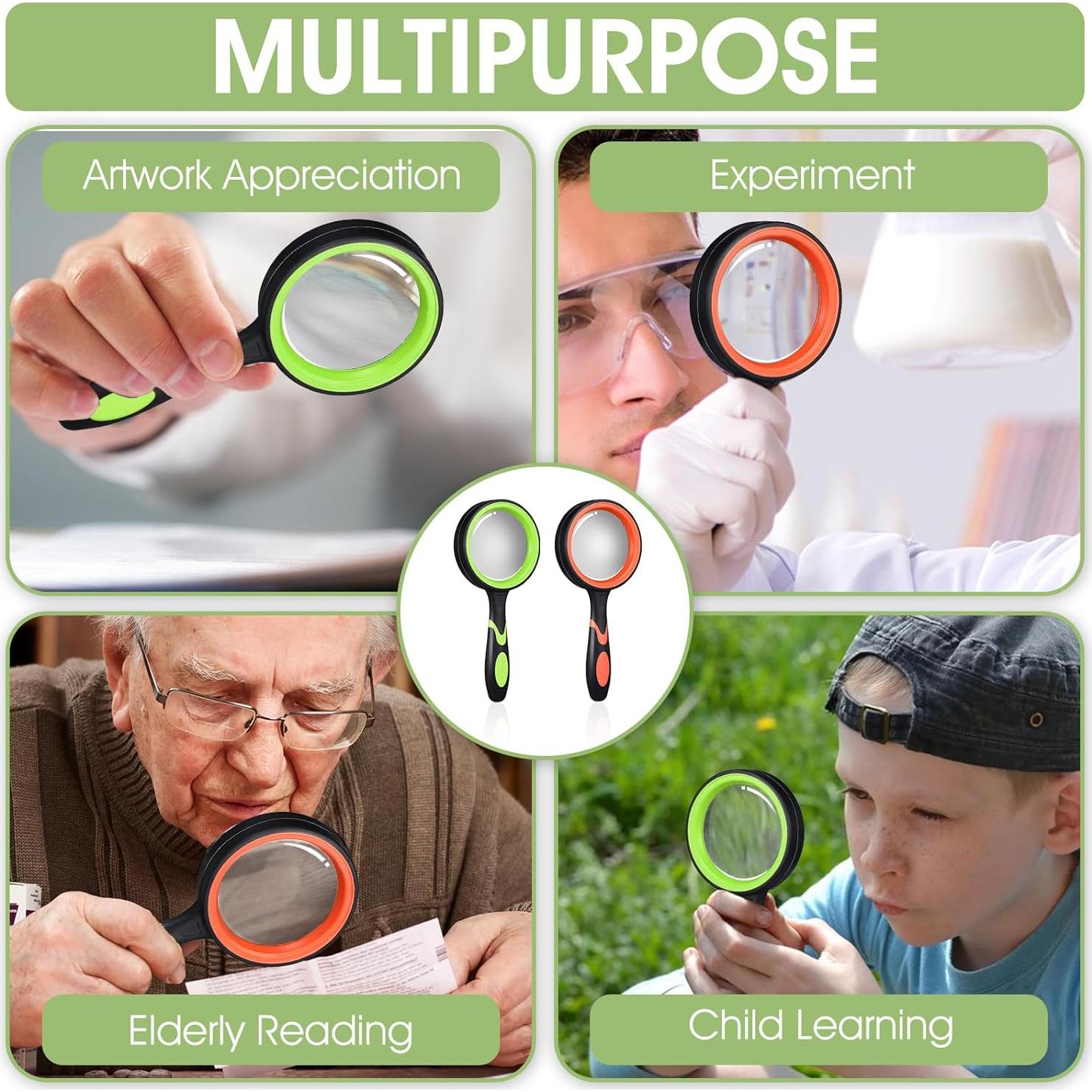 12 Lupas de Mano 10X JOUTYFOR con Mango Antideslizante