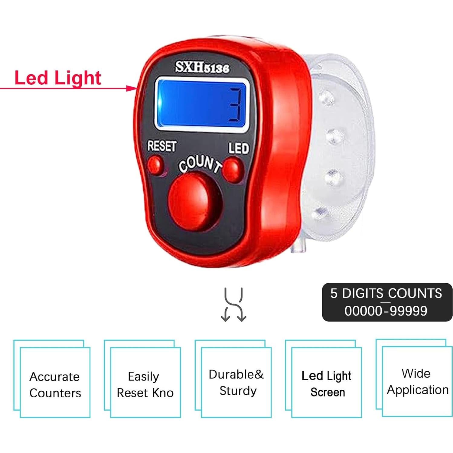 Contador de Dedos Electrónico TESEAS, Paquete de 6, LED, 5 Dígitos