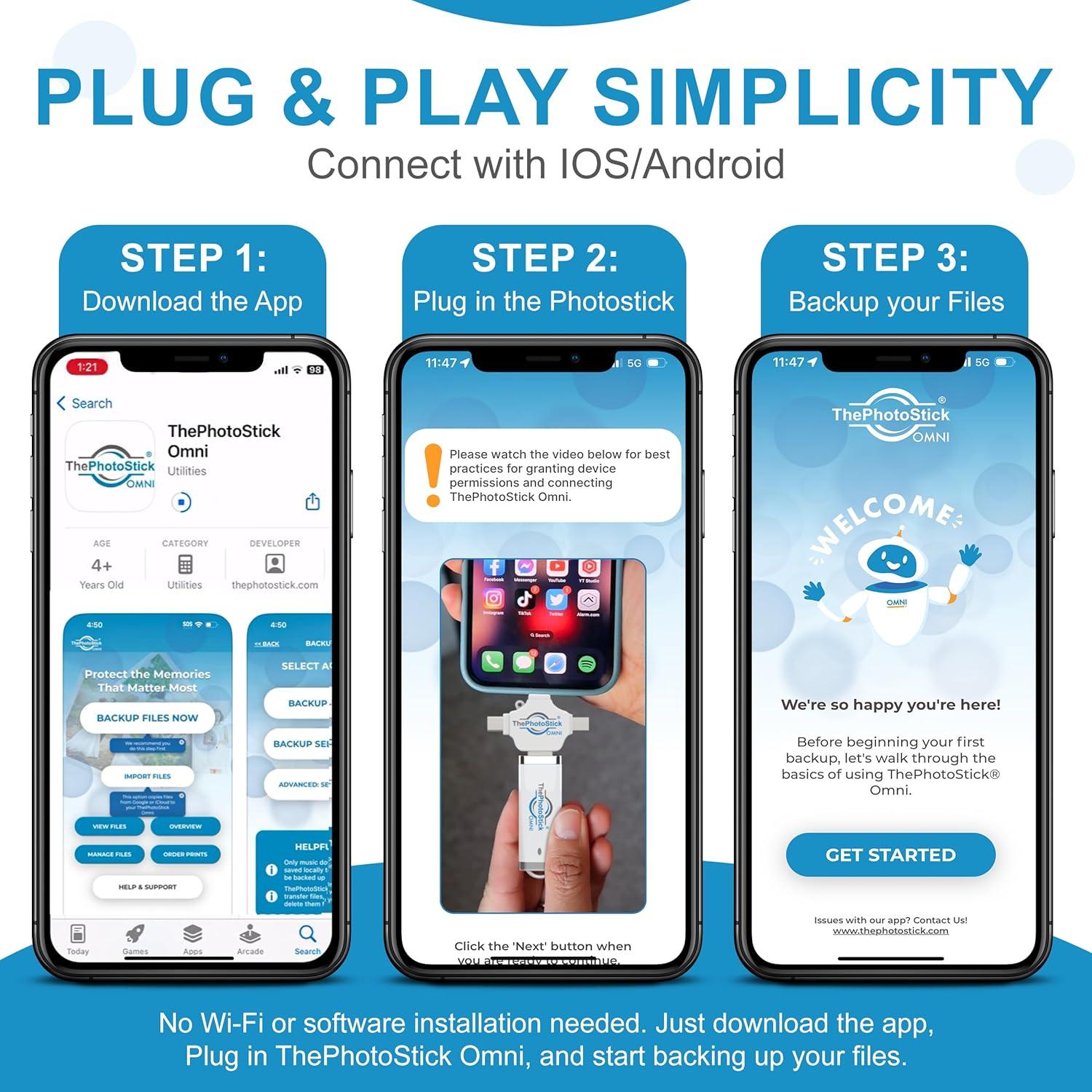 ThePhotoStick Omni 64GB - Respaldo y Organización de Archivos