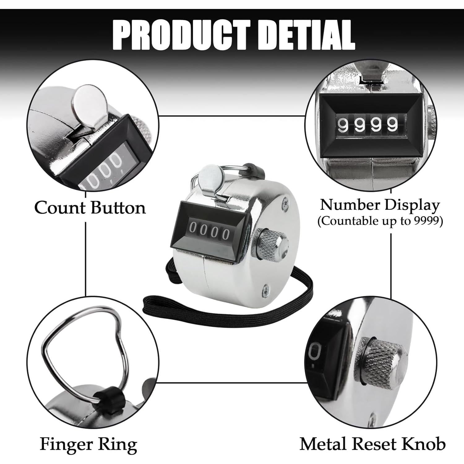 Contador de clics manual BGJRBY de metal 4 dígitos plata