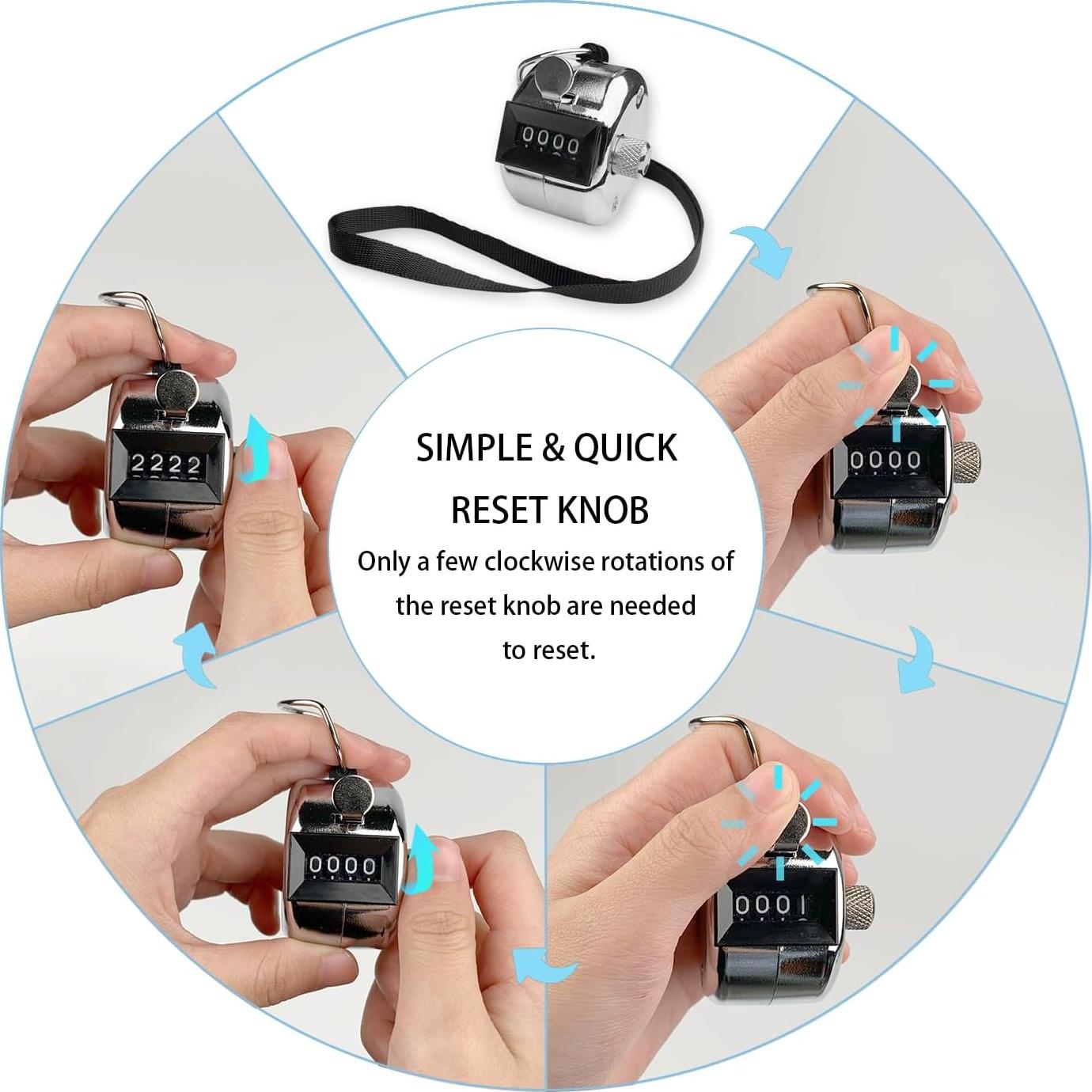 Contador de clics manual BGJRBY de metal 4 dígitos plata