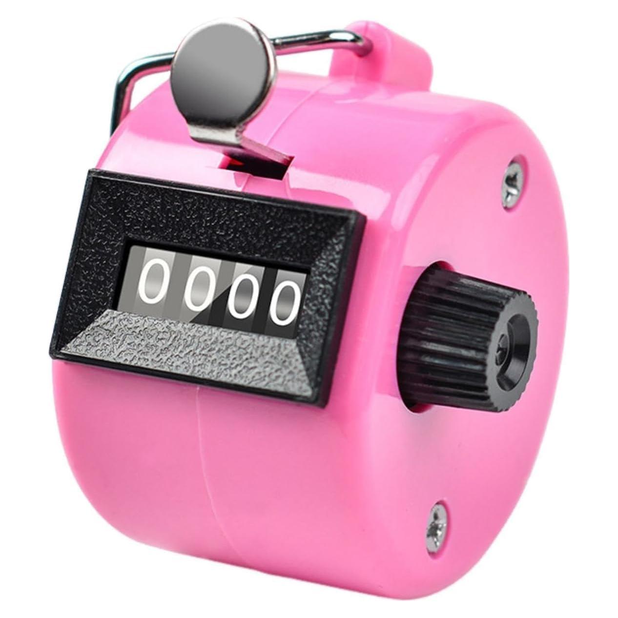 Contador Manual Doble Clicker Tustao 4 Dígitos Metal Rosa