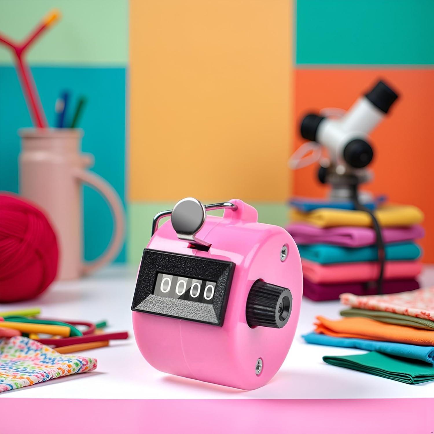 Contador Manual Doble Clicker Tustao 4 Dígitos Metal Rosa