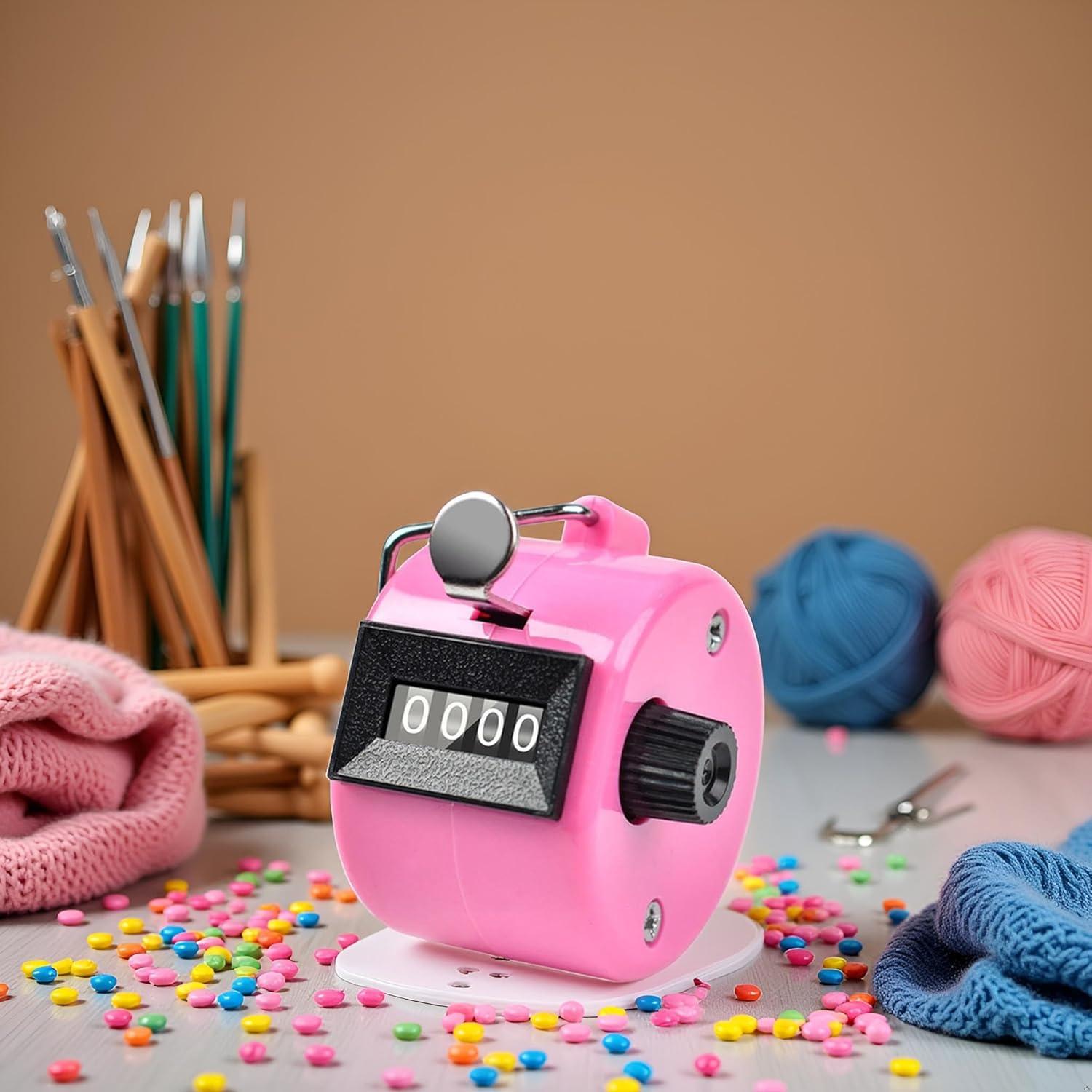 Contador Manual Doble Clicker Tustao 4 Dígitos Metal Rosa