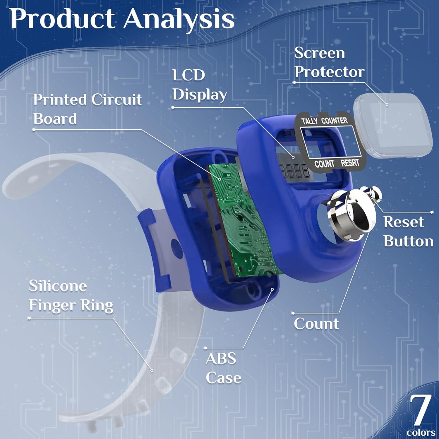 Paquete de 7 Contadores Electrónicos de Dedo CHGANG LCD 5 Dígitos