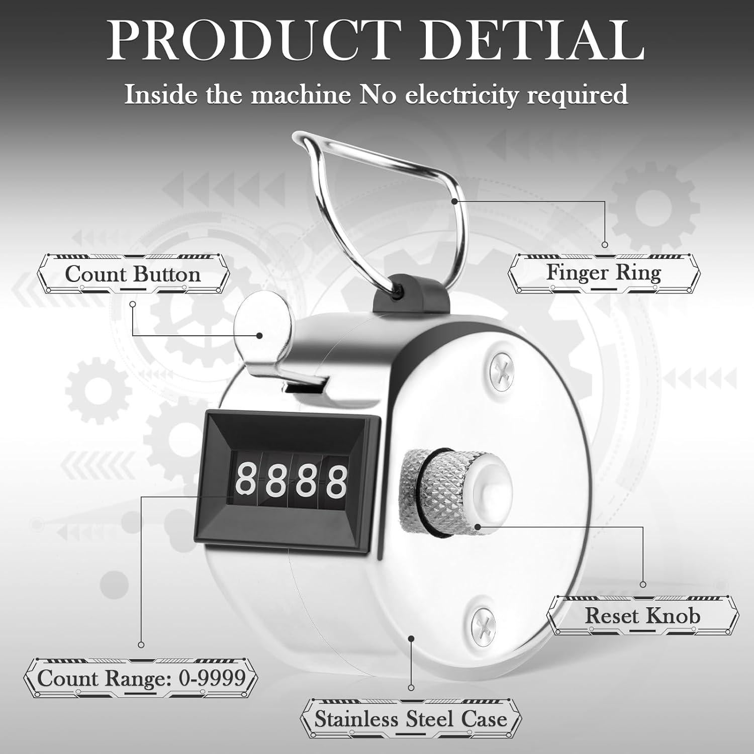 Contador Clicker HCFGS de Mano Metal 4 Dígitos Plata