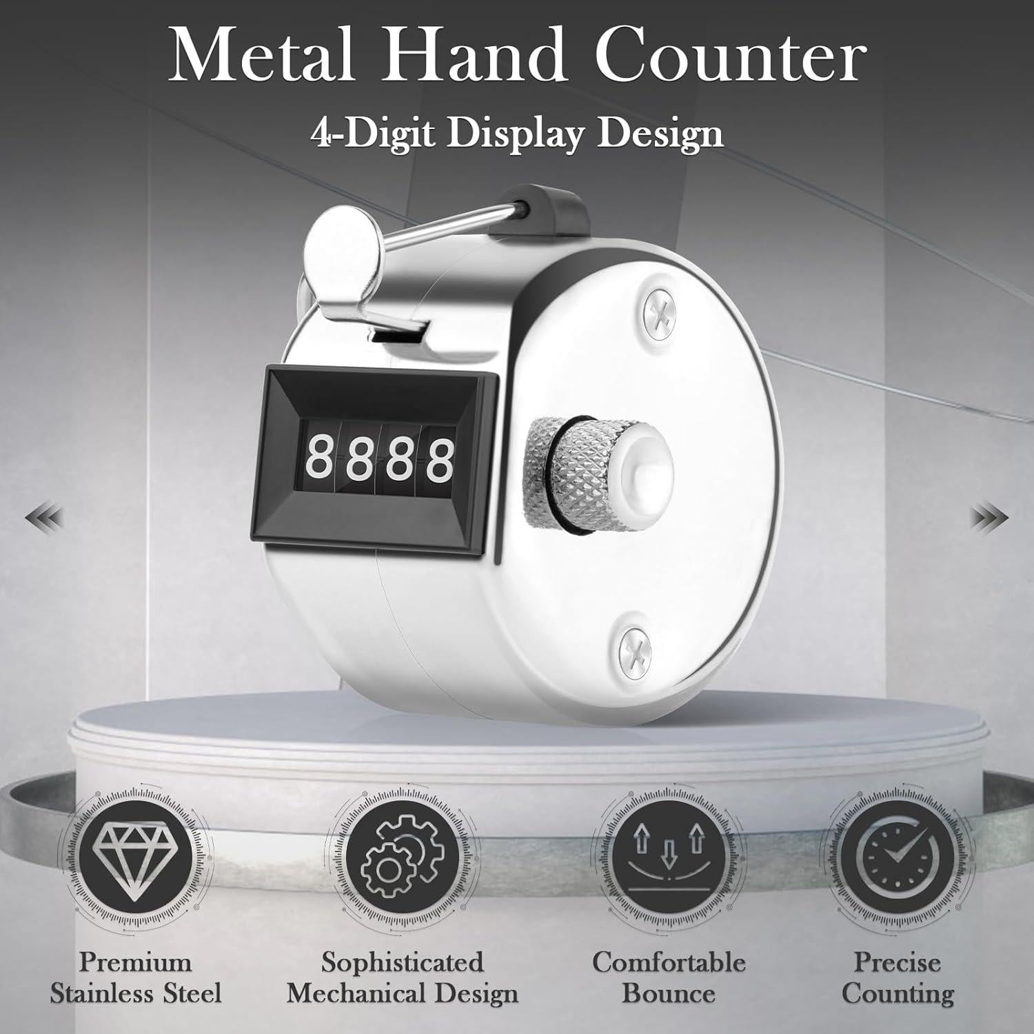 Contador Clicker HCFGS de Mano Metal 4 Dígitos Plata