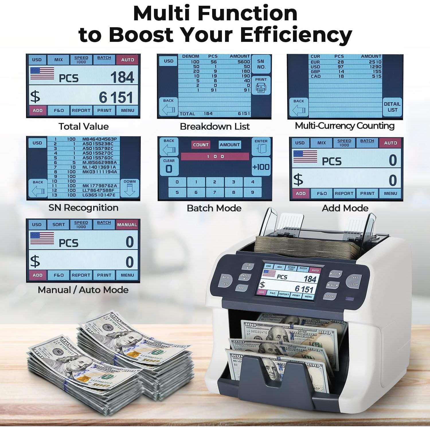 Contadora de Dinero MUNBYN IMC41 - Denominación Mixta, Detección CIS/UV/IR, 6.78 kg