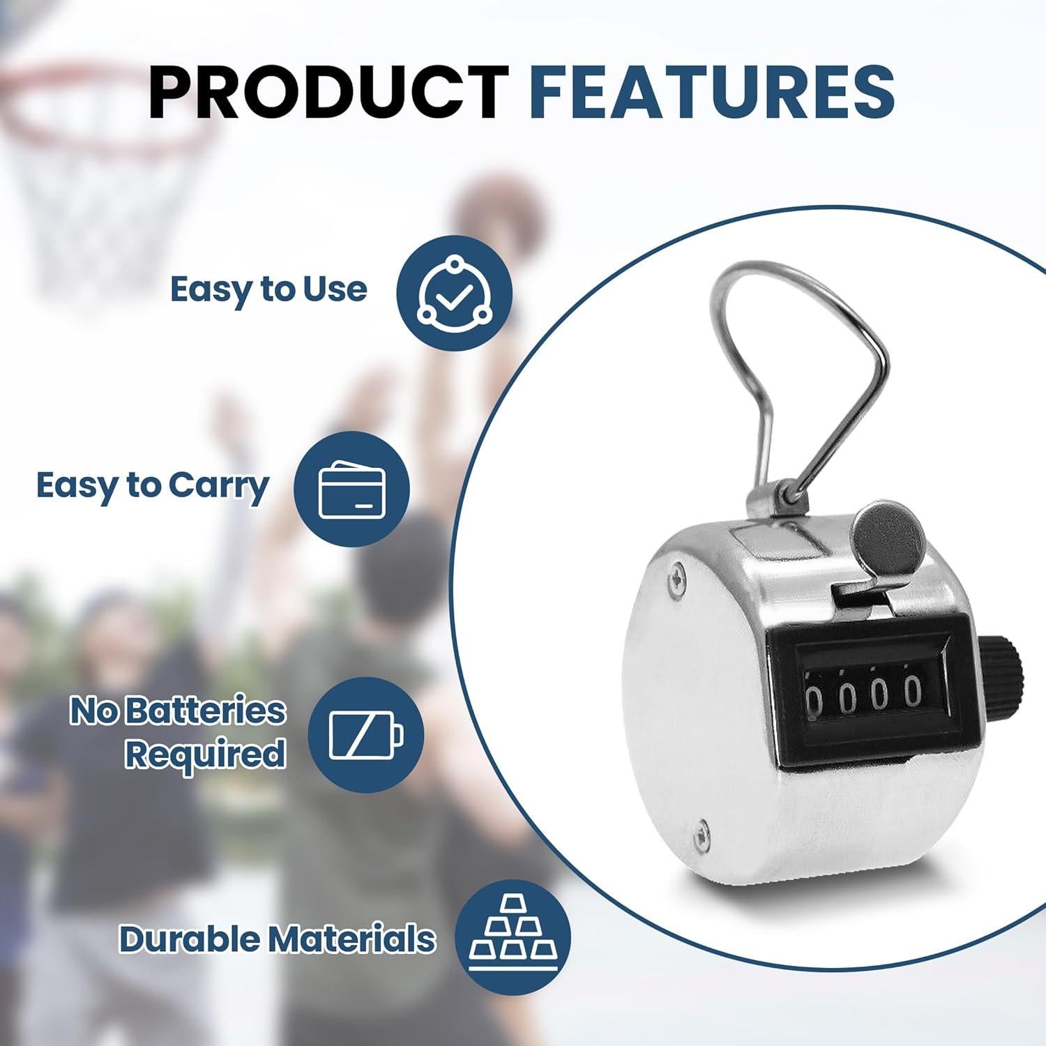 Contador de mano digital AMTAST 9999 dígitos metal plateado