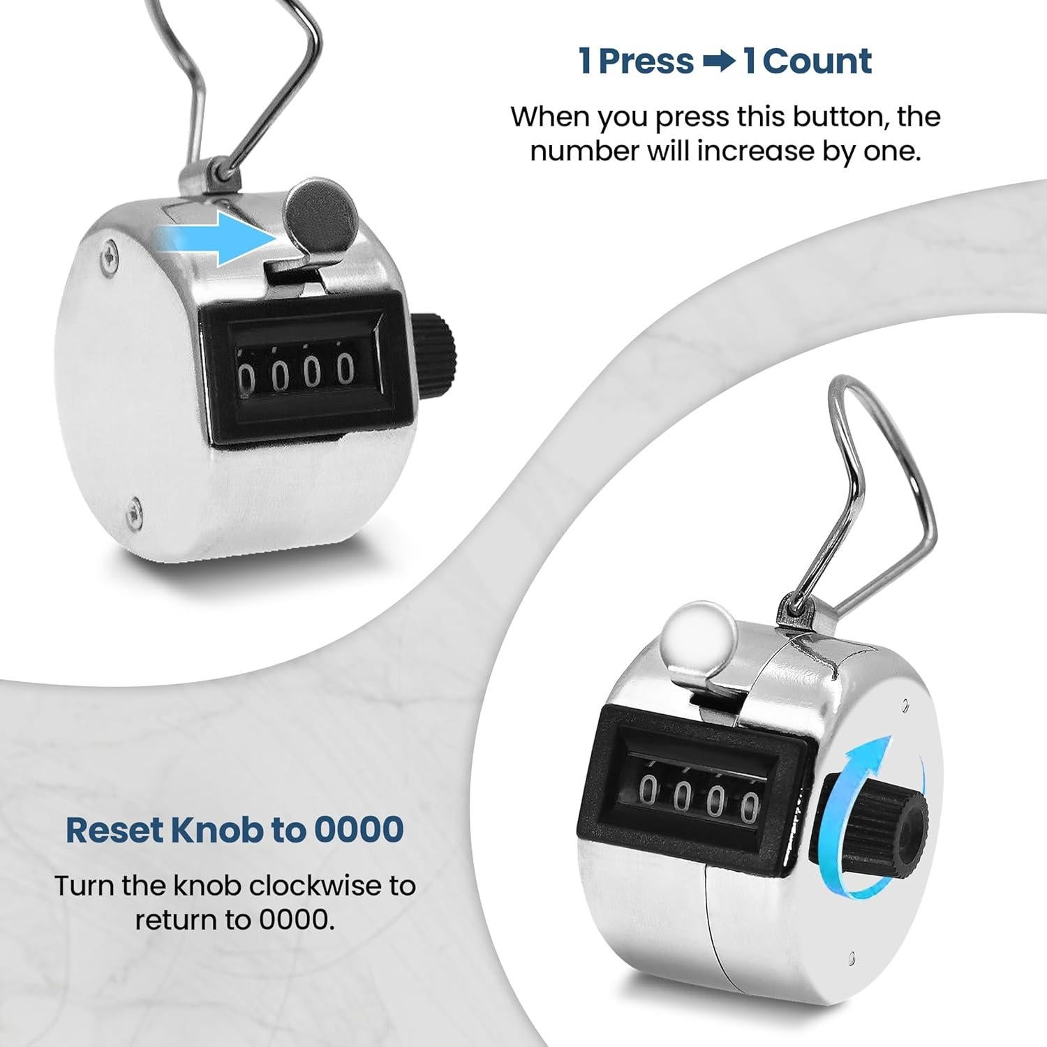 Contador de mano digital AMTAST 9999 dígitos metal plateado