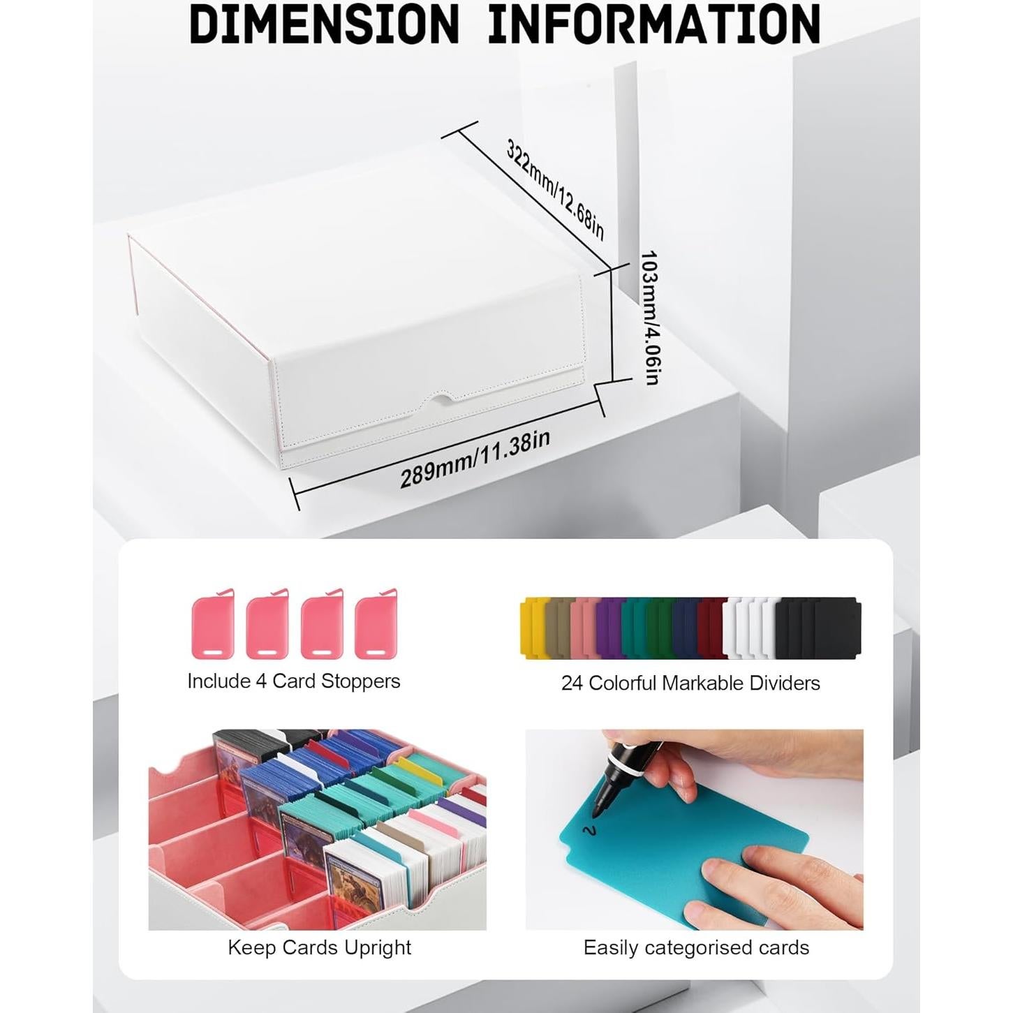 Caja de Almacenamiento ZLCA para 3000+ Cartas TCG - Blanco/Rosa