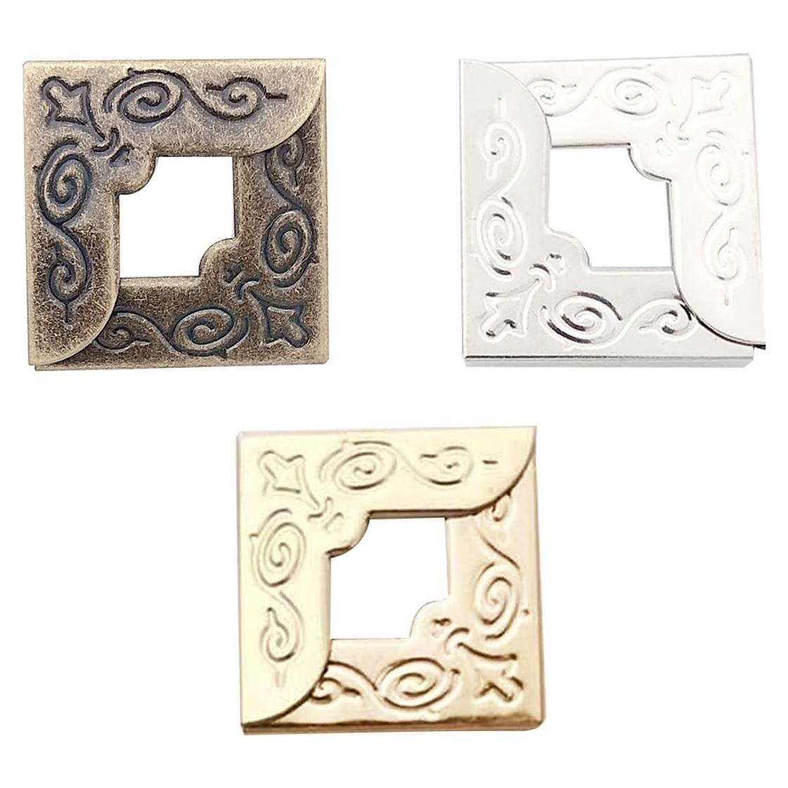 150PCS Protectores de Esquinas de Metal HanyHere - 50 Dorados, 50 Plateados, 50 Bronce