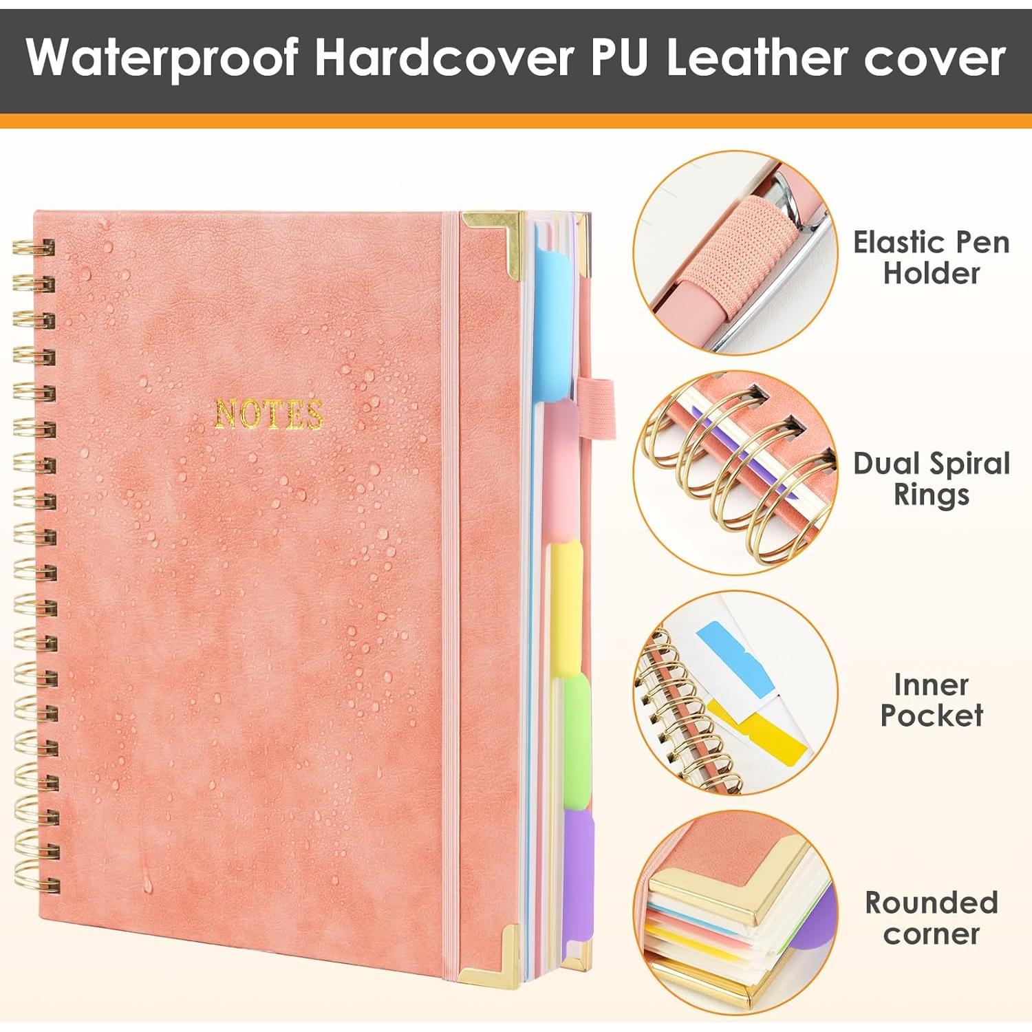 Cuaderno de espiral LABUK tapa dura 300 páginas 5 materias rosa