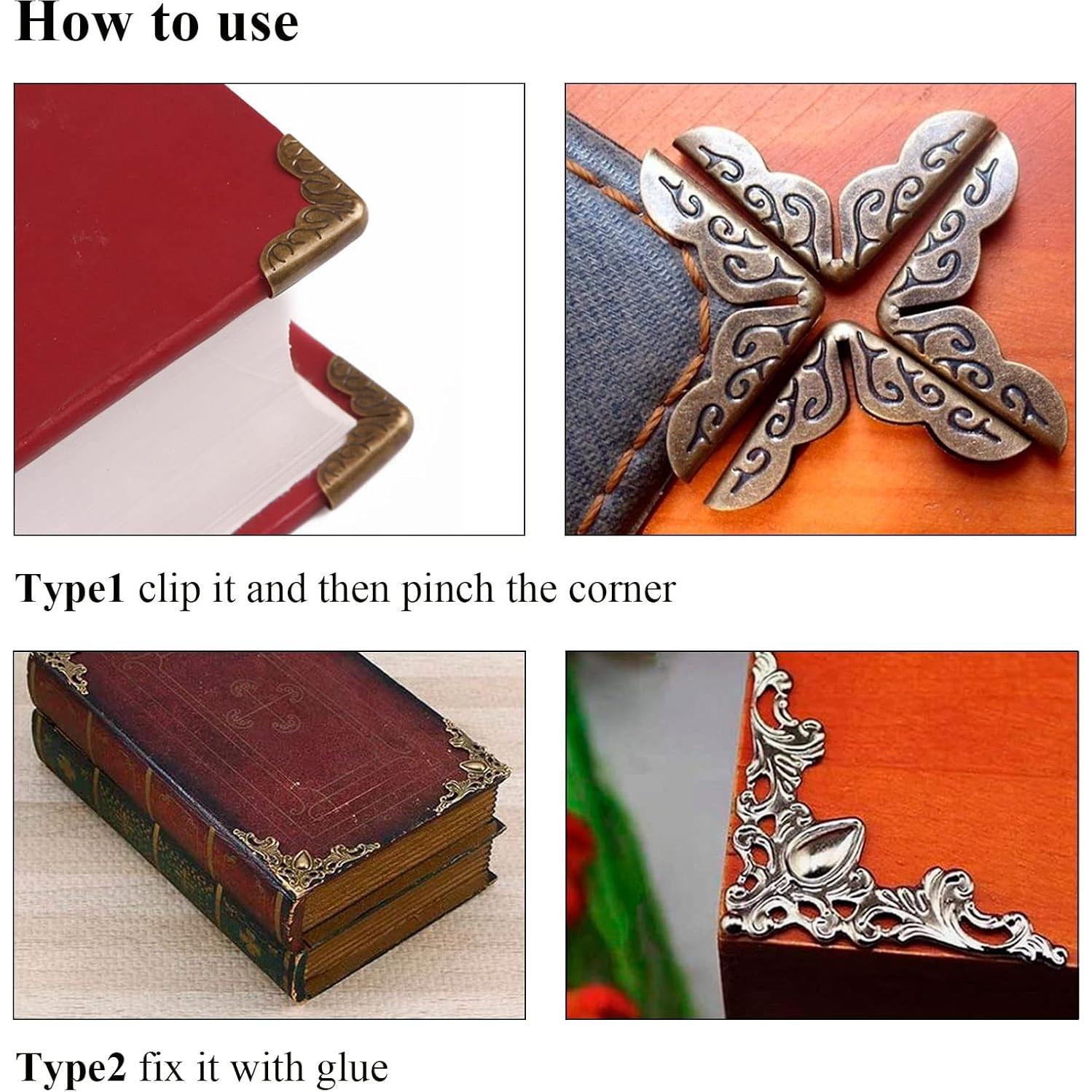 60 Protectores de Esquina de Metal Vintage para Libros y Scrapbooking