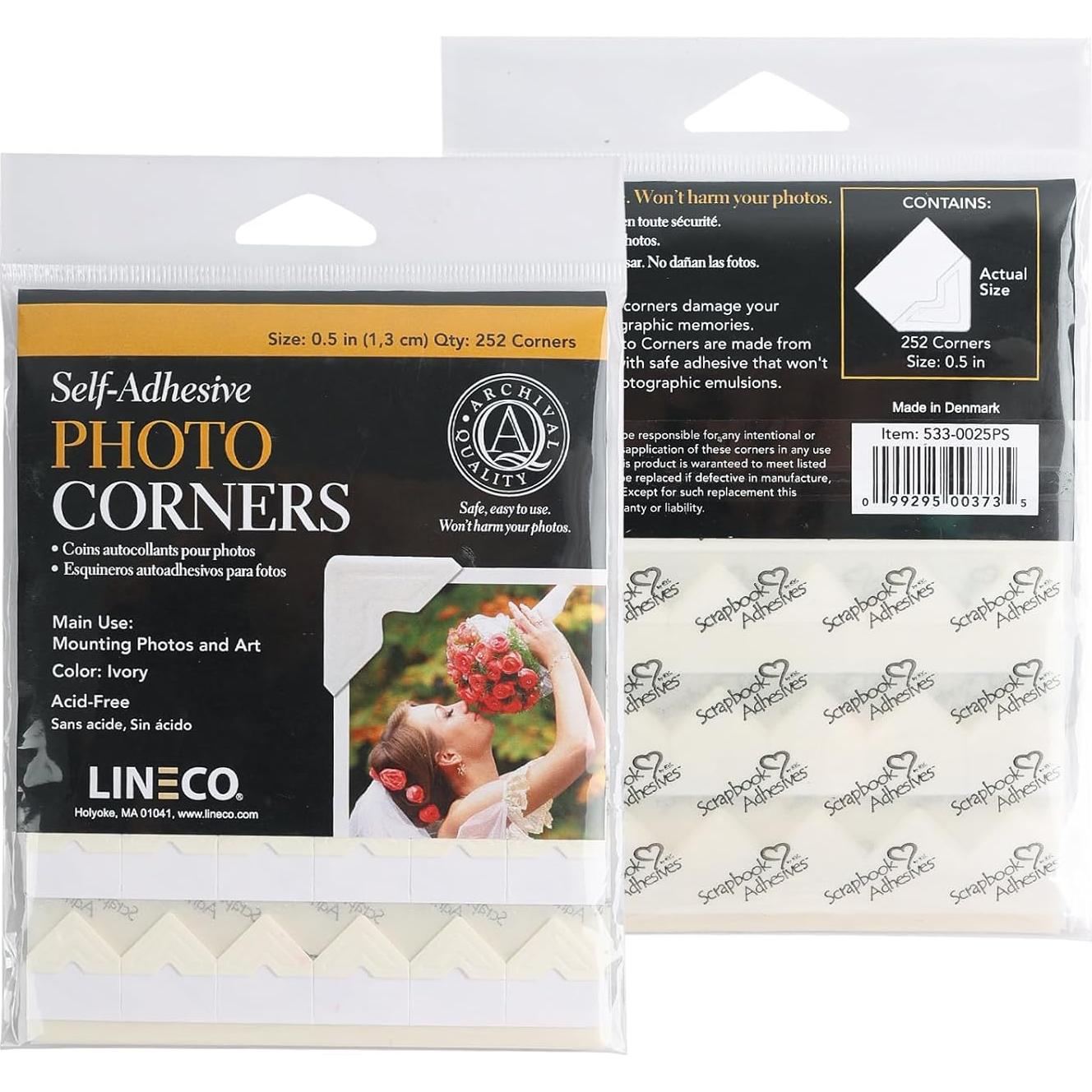 Esquinas autoadhesivas para fotos Lineco marfil 1.27 cm 252 unidades