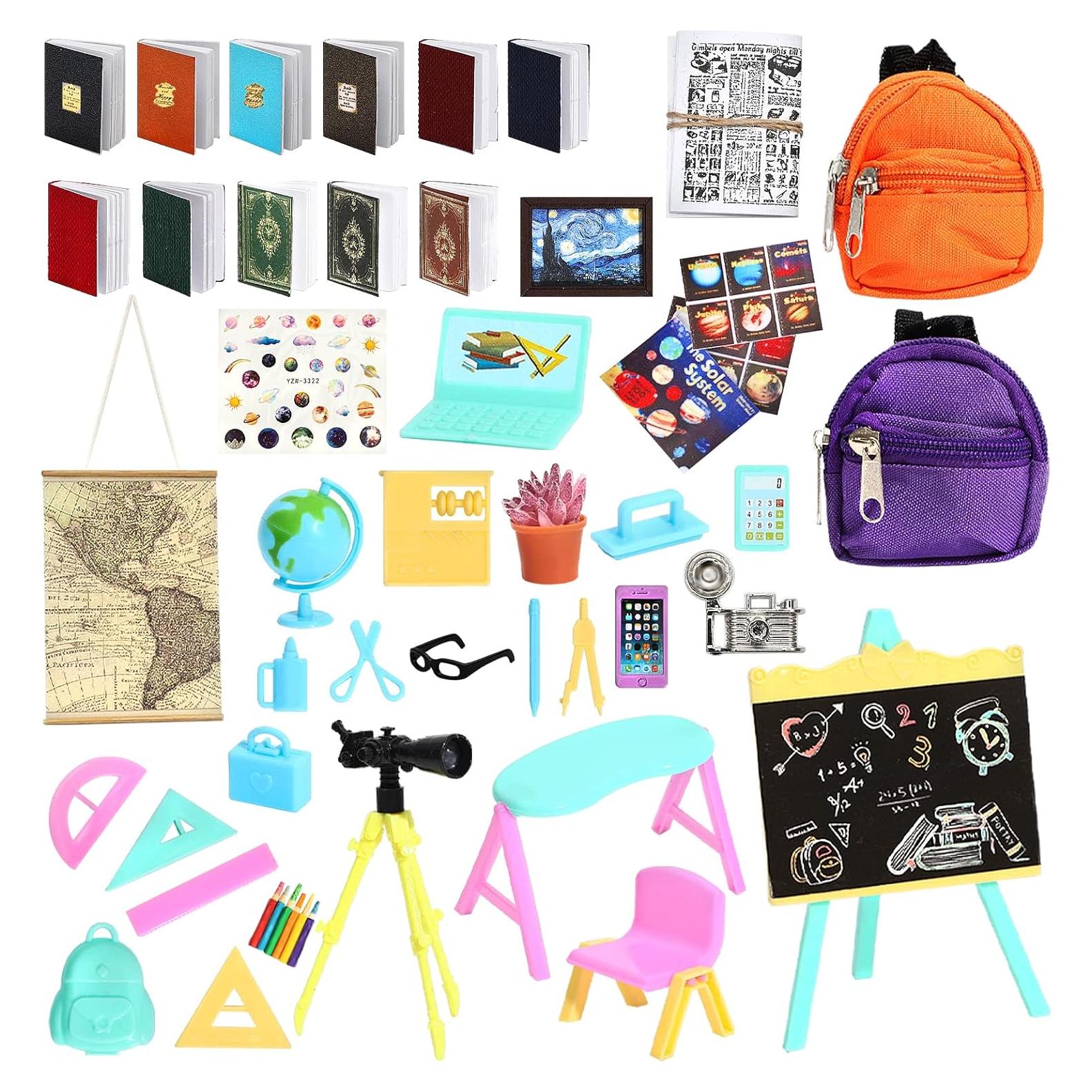 SOTOGO 50 Piezas Accesorios Escuela Casa Muñecas Miniatura