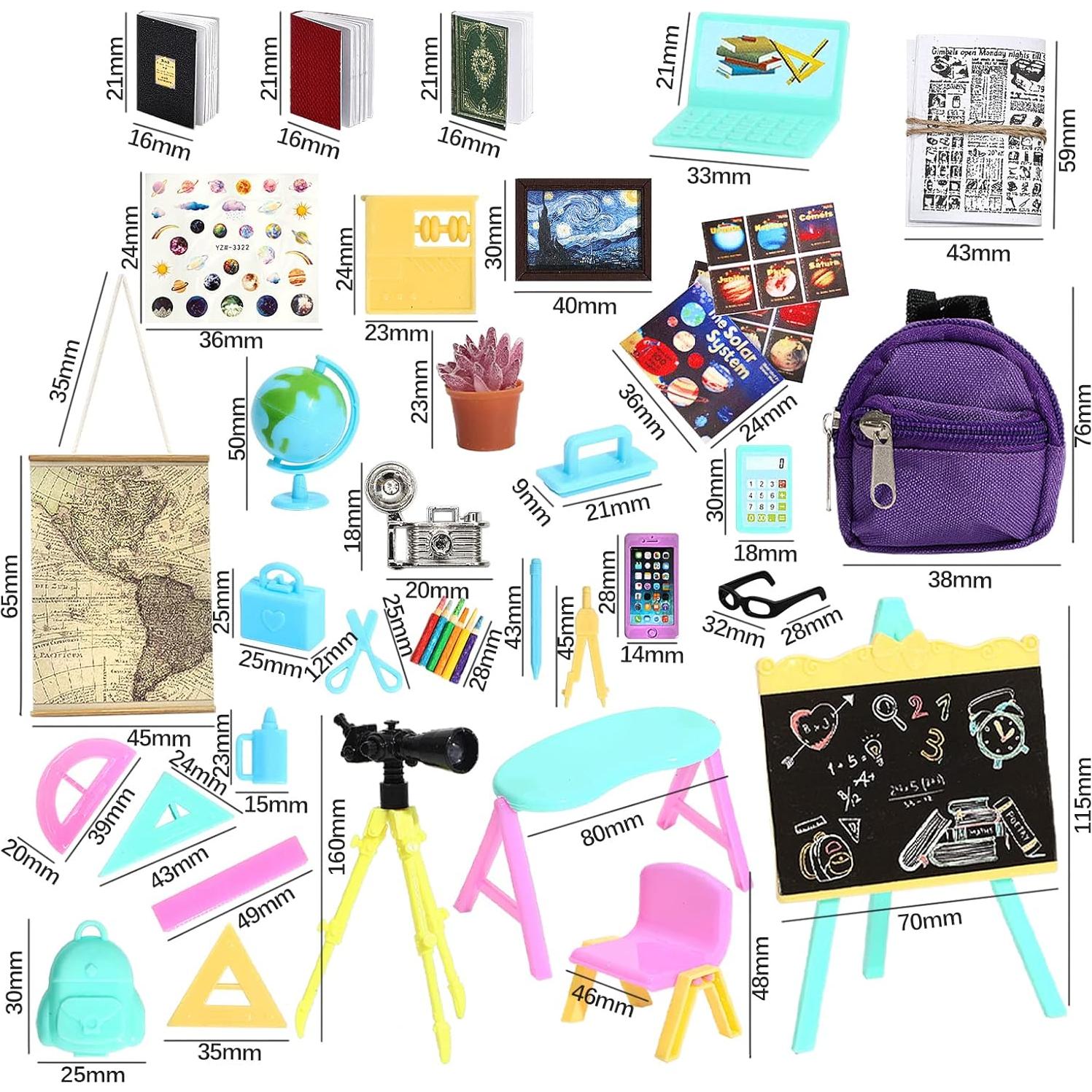 SOTOGO 50 Piezas Accesorios Escuela Casa Muñecas Miniatura