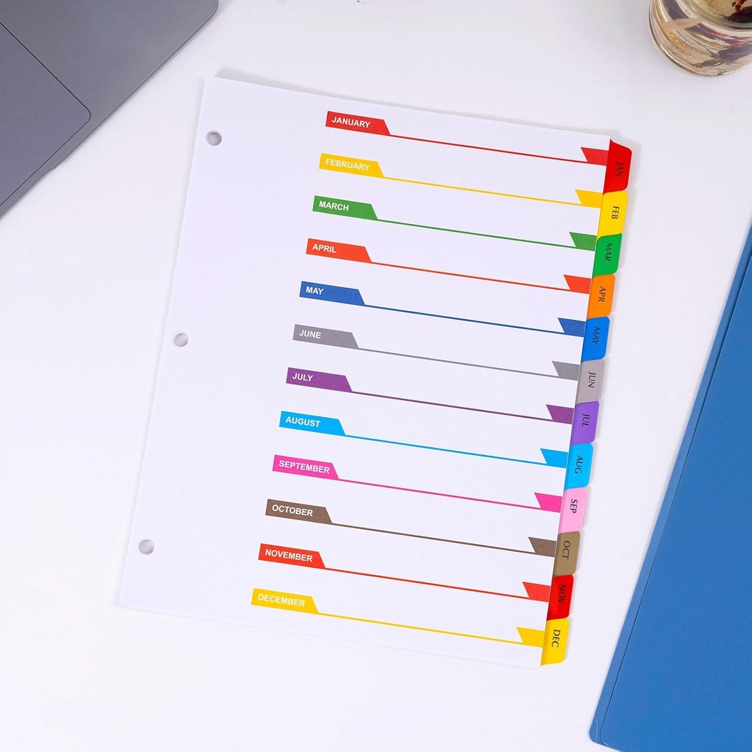 Separadores Mensuales Multicolor LE PAPILLION 12 Pestañas A4