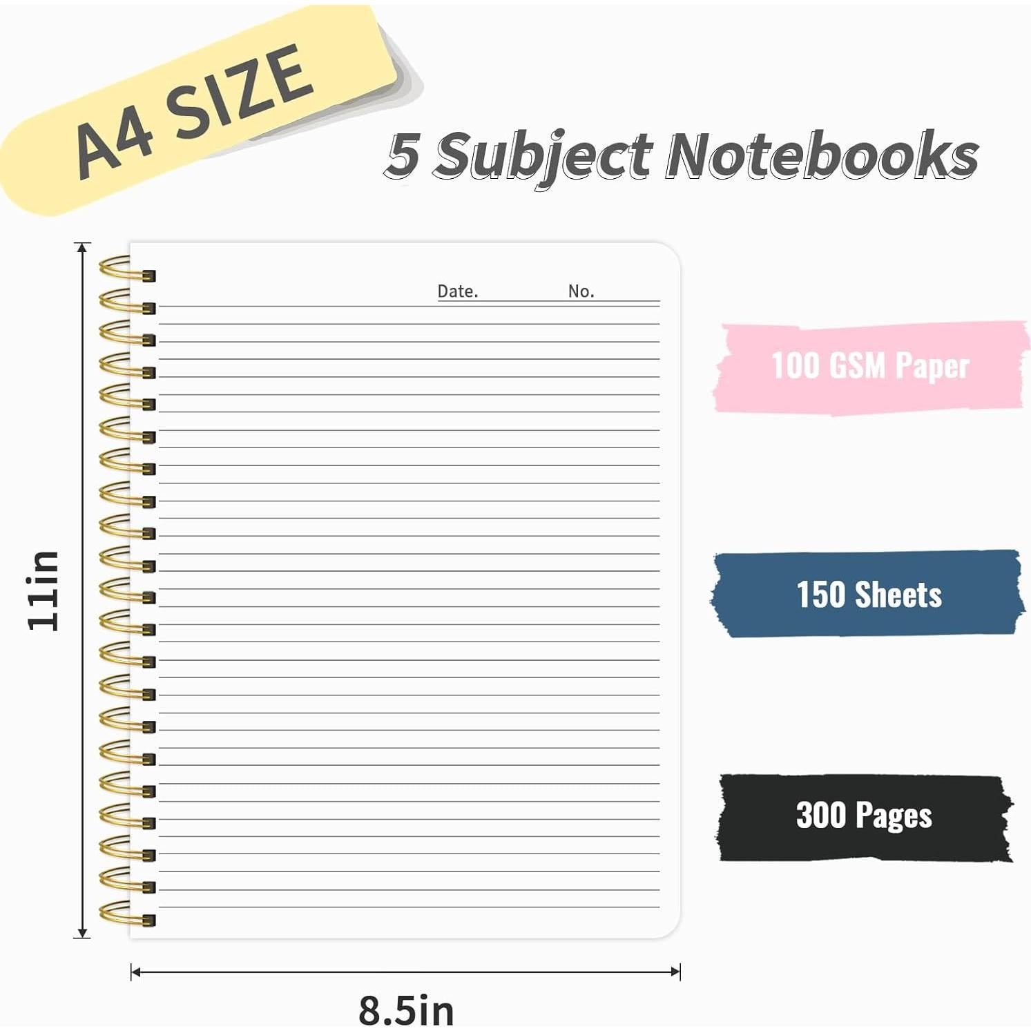 Cuaderno A4 Ouzoustate 5 Materias 300 Páginas Rayado Universitario