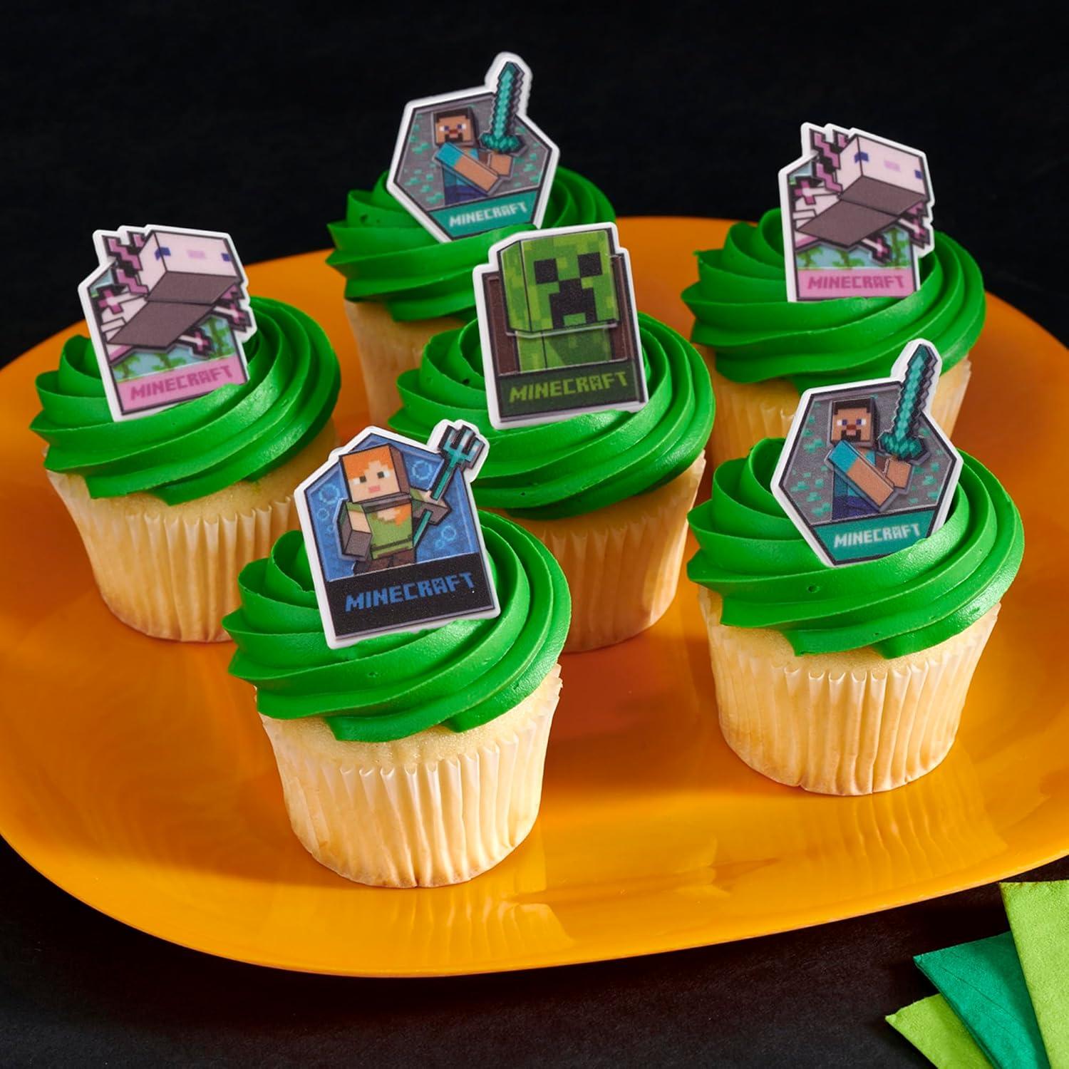 DecoPac Anillos para Cupcakes Minecraft - 24 Adornos 3D