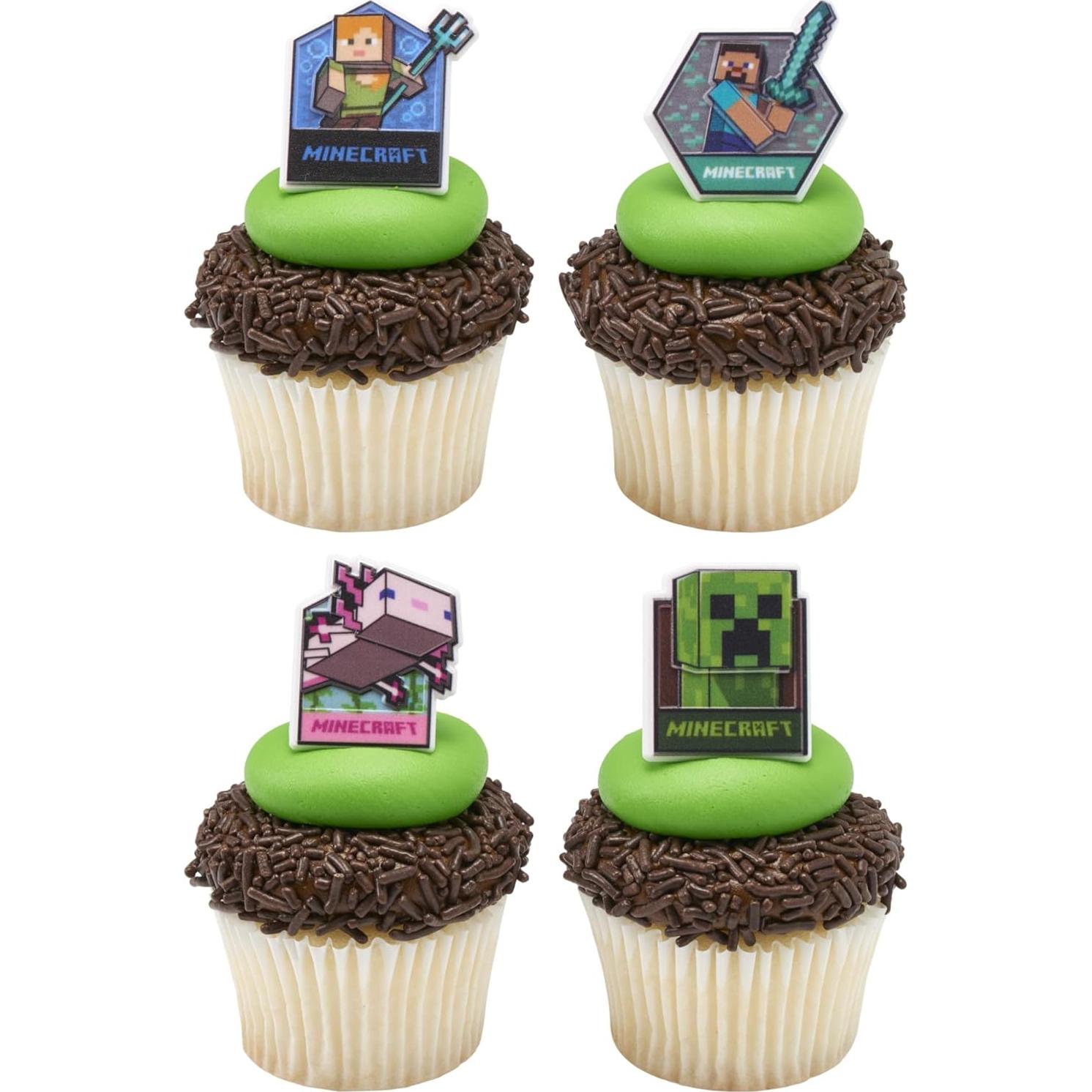 DecoPac Anillos para Cupcakes Minecraft - 24 Adornos 3D